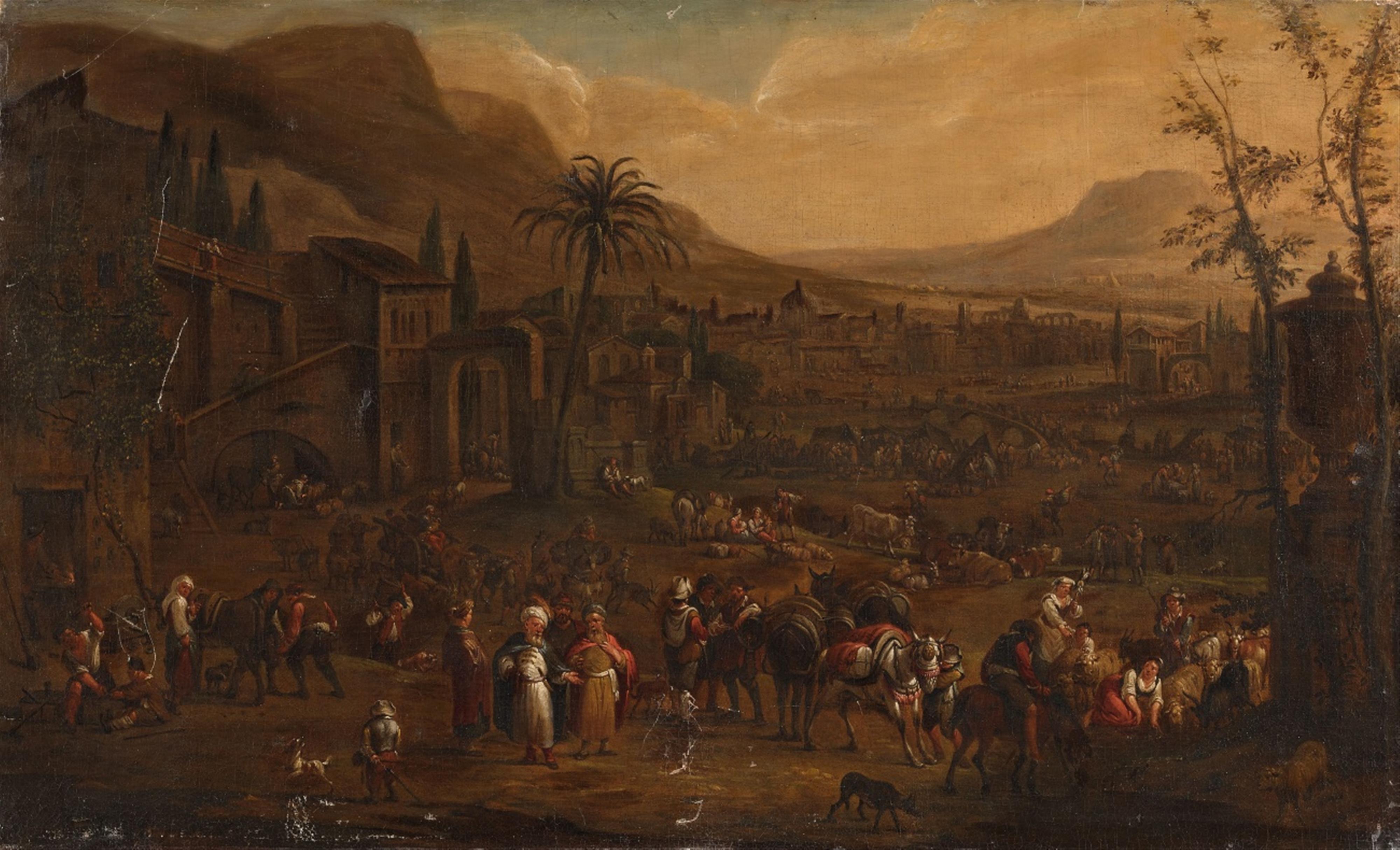 Adriaen Fransz. Boudewijns
Pieter Bout - A Southern Landscape with a Market Scene - image-1