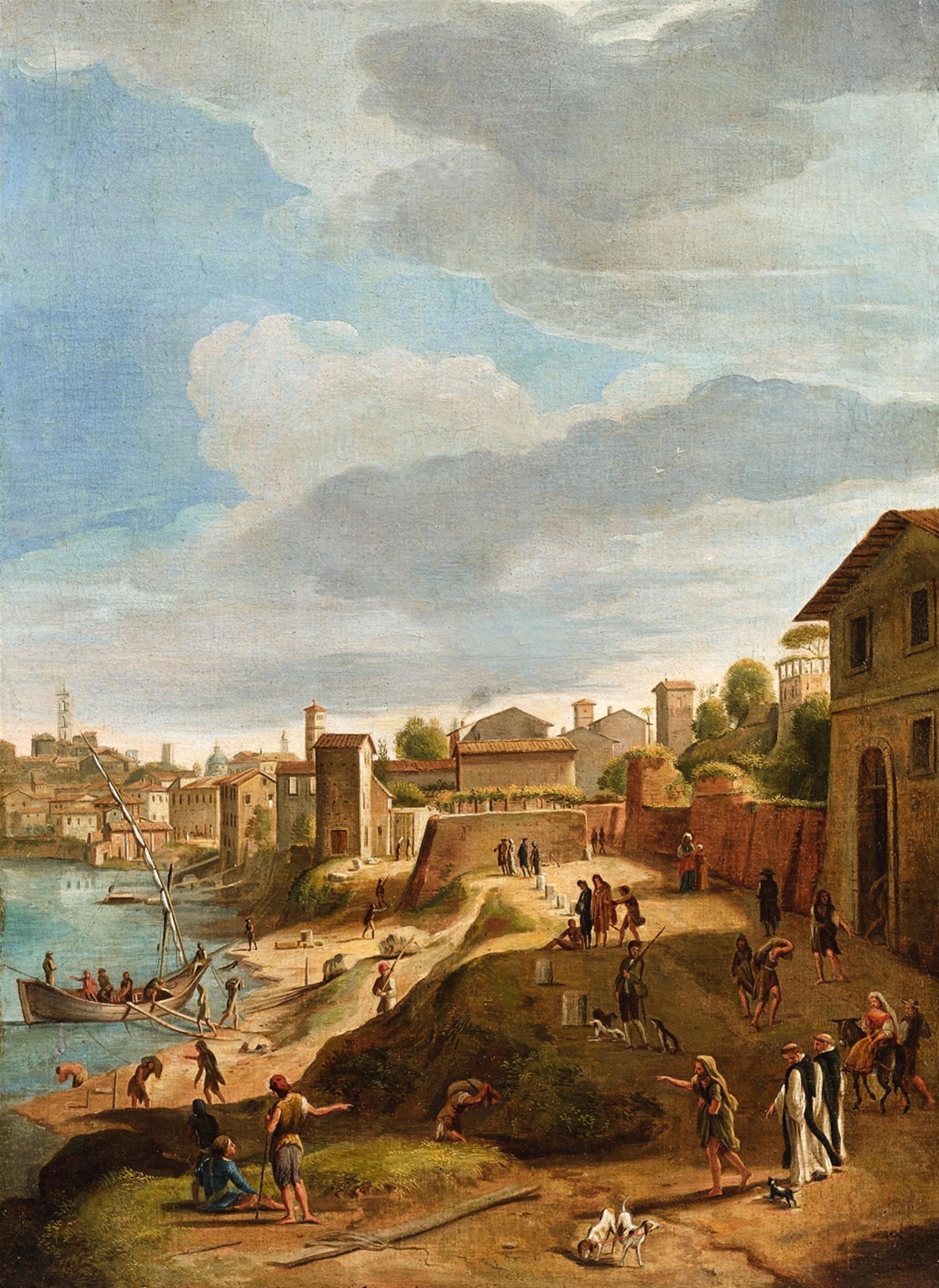 Gaspare van Wittel, called Vanvitelli, studio of - View of the Harbour at Ripa Grande View of the Strada di Marmorata at Ripa Grande - image-1