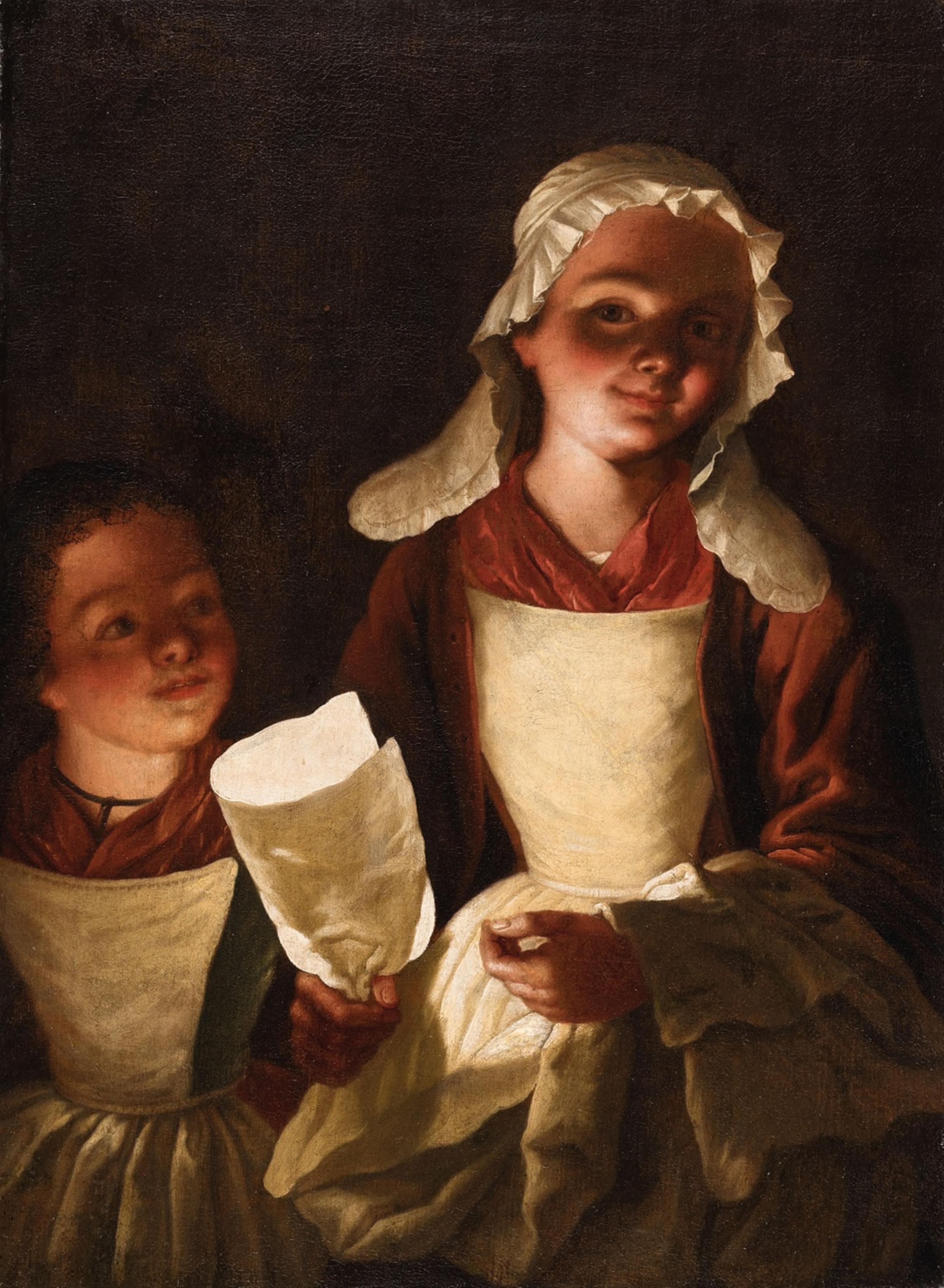 Niederländischer Meister des 18. Jahrhunderts - Zwei Mädchen mit Papierlaterne - image-1