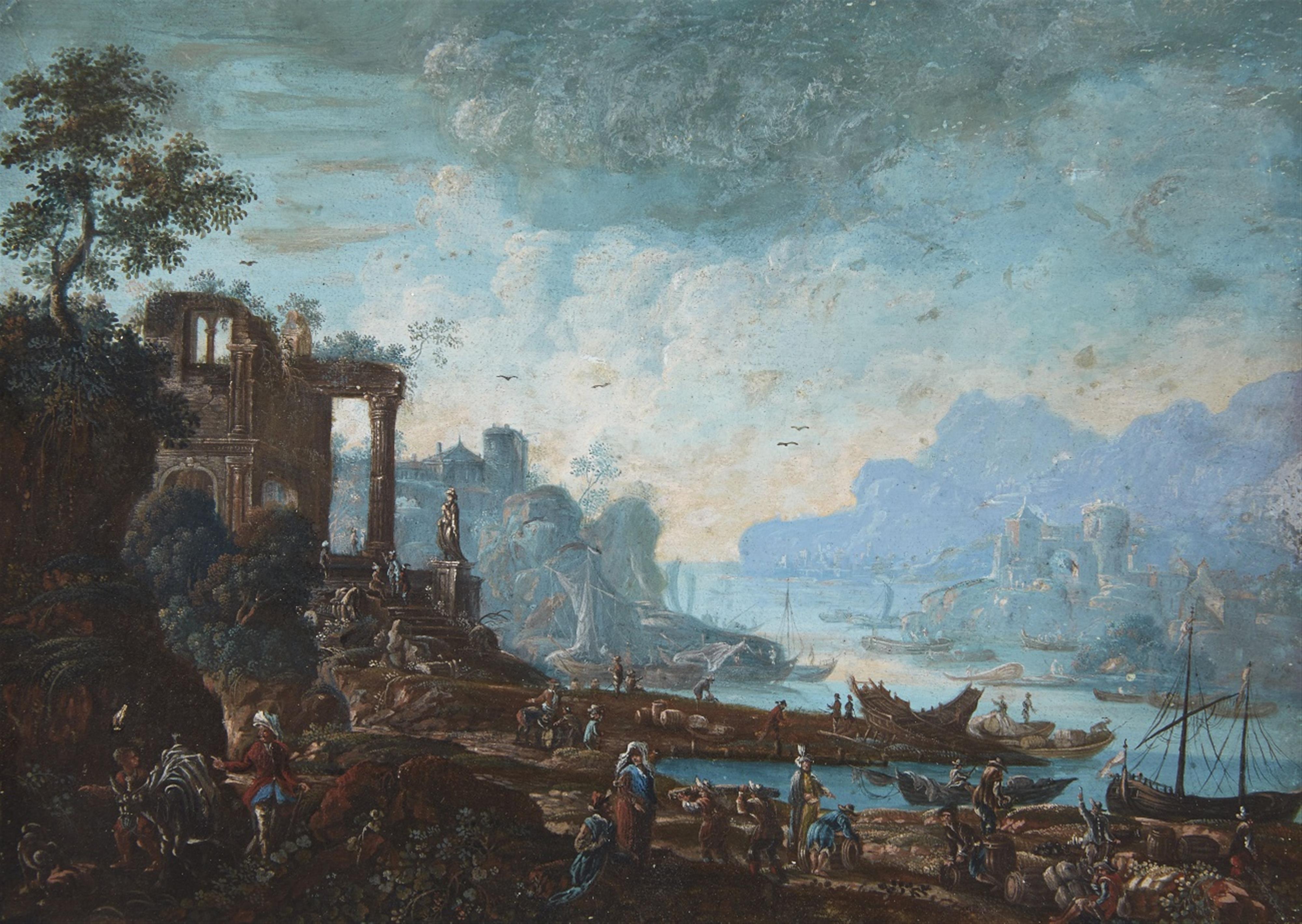 Johann Alexander Thiele - A Fanciful River Landscape with Merchants - image-1