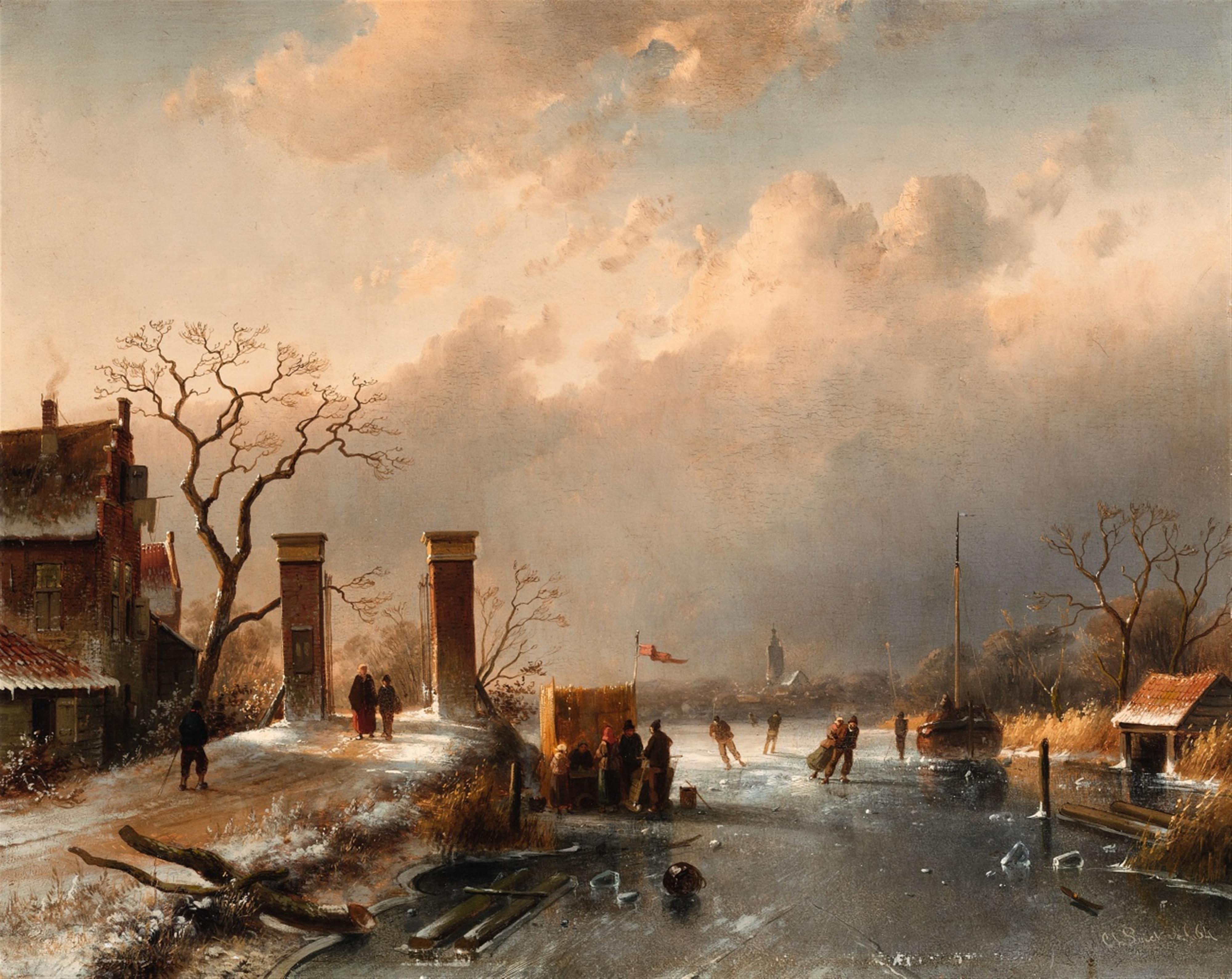 Charles Leickert - A Village Landscape with Skaters - image-1