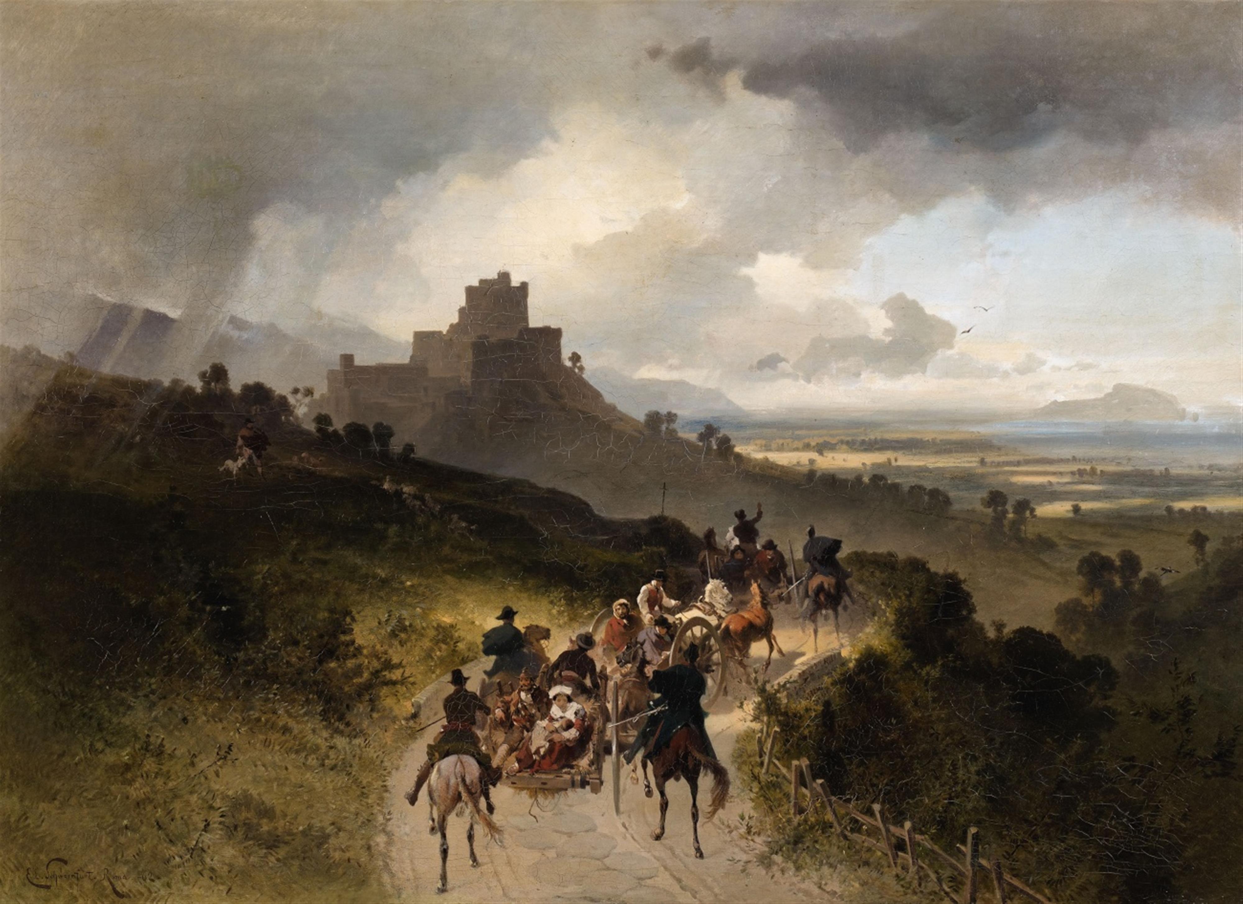Ernst Schweinfurth - Landscape with a Castle and Wagon - image-1