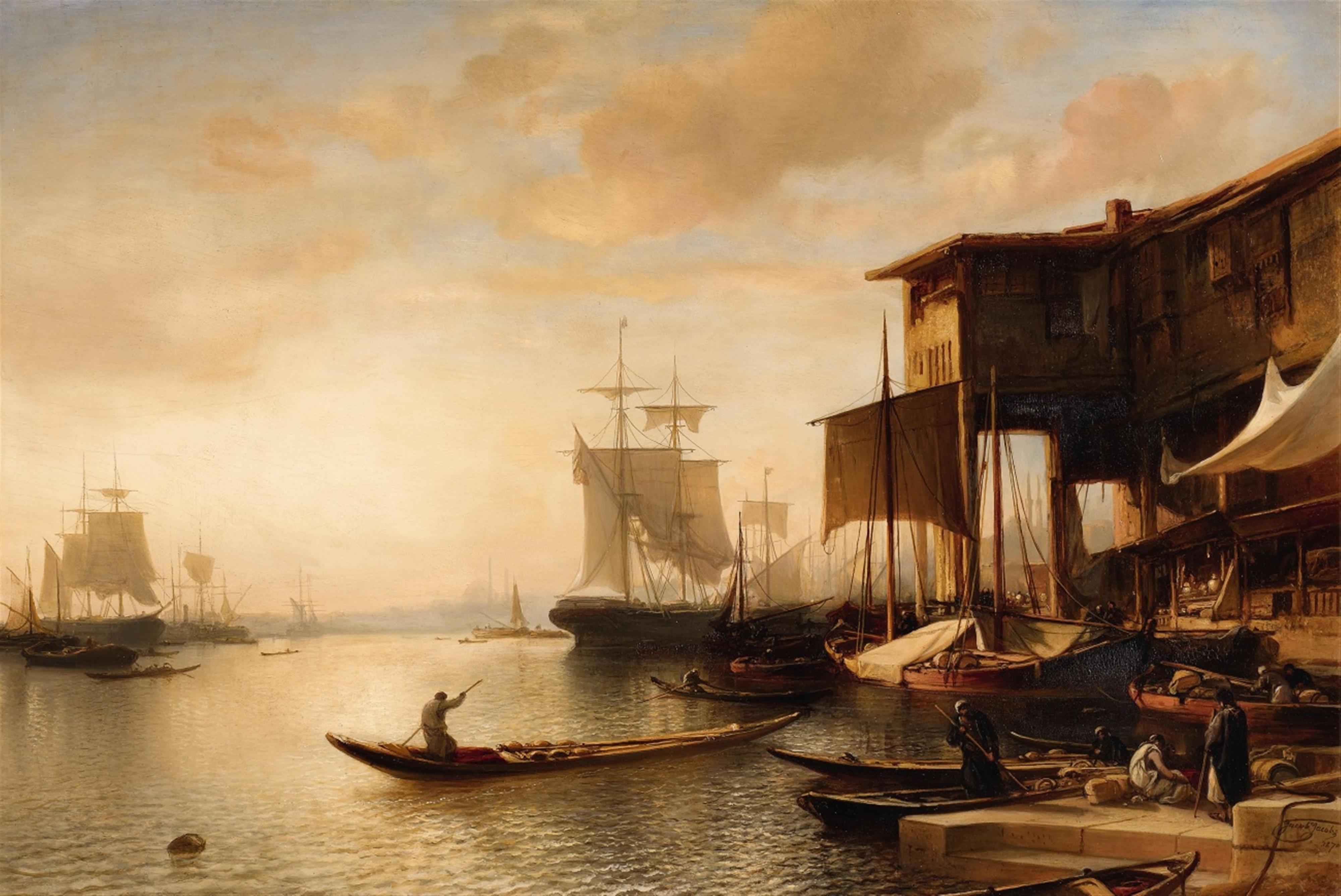Jacob Jacobs - A Busy Market Scene at Istanbul Harbour - image-1