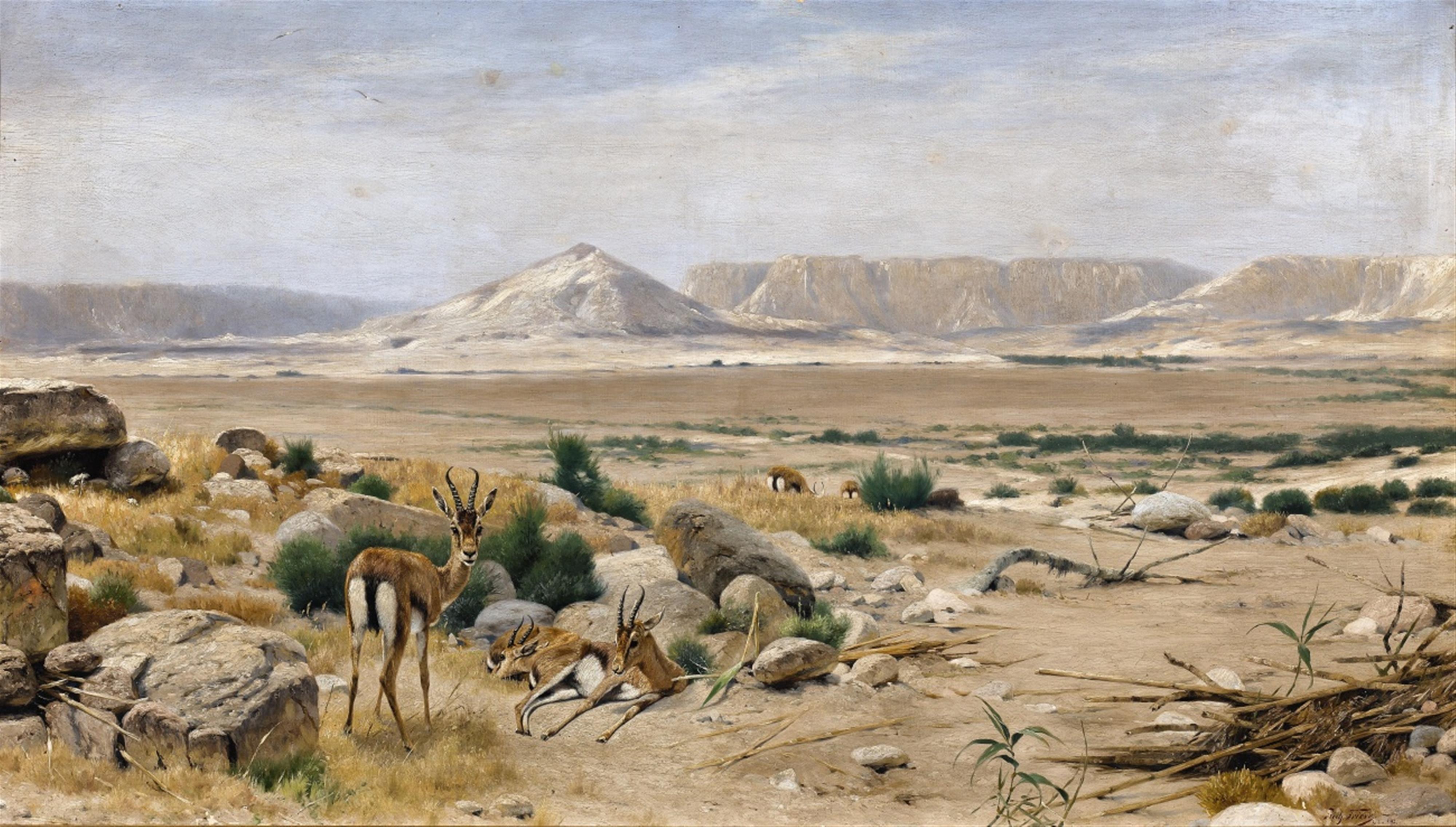 Richard Friese - South African Landscape with Springboks - image-1