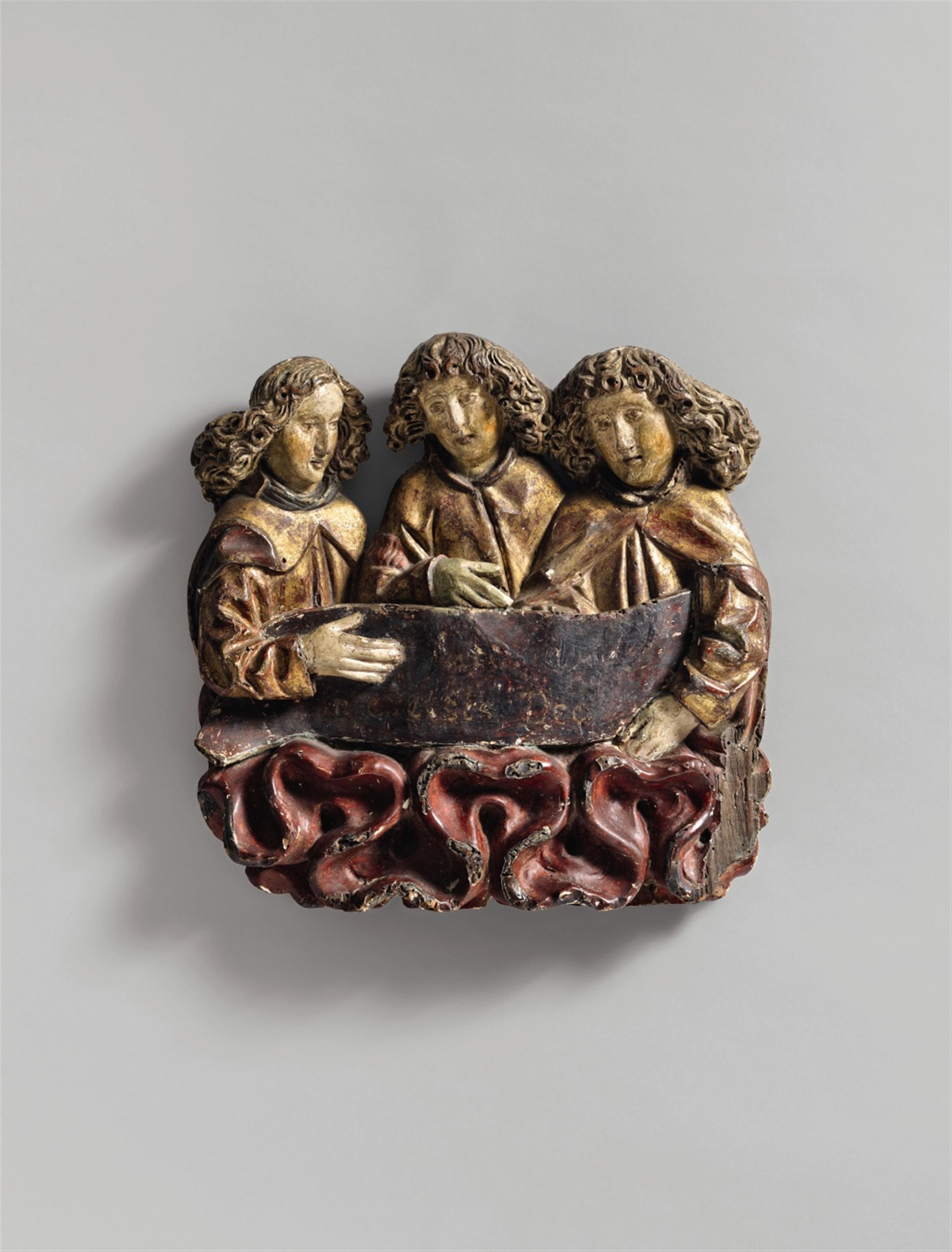 Probably Central Rhine Region 2nd half 15th century - A probably Central Rhenish carved wooden relief of three angels among clouds, second half 15th century. - image-1