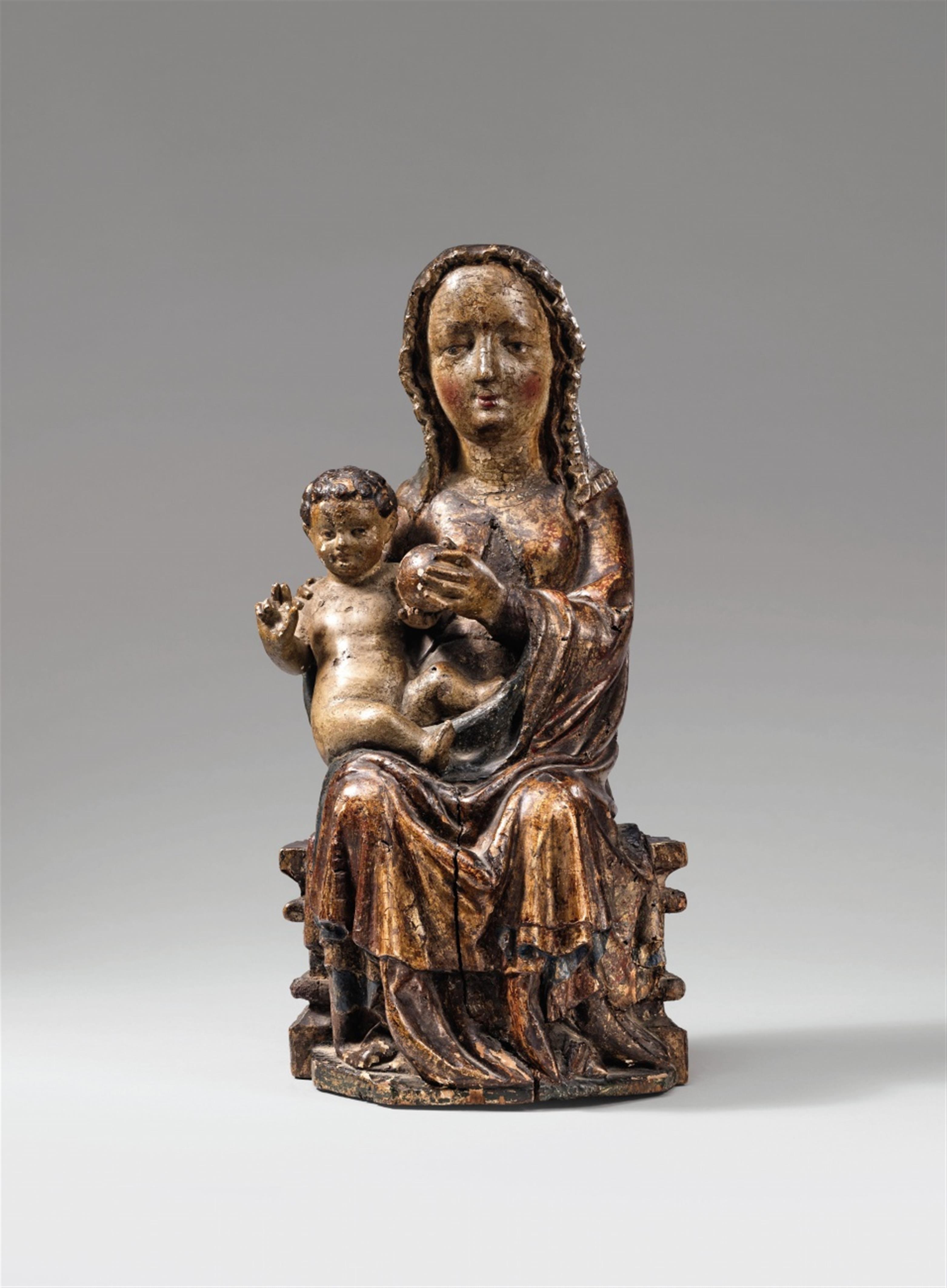 Probably Central Rhine Region 2nd half 15th century - A probably Central Rhenish carved wooden figure of the Virgin Enthroned, 2nd half 15th century. - image-1