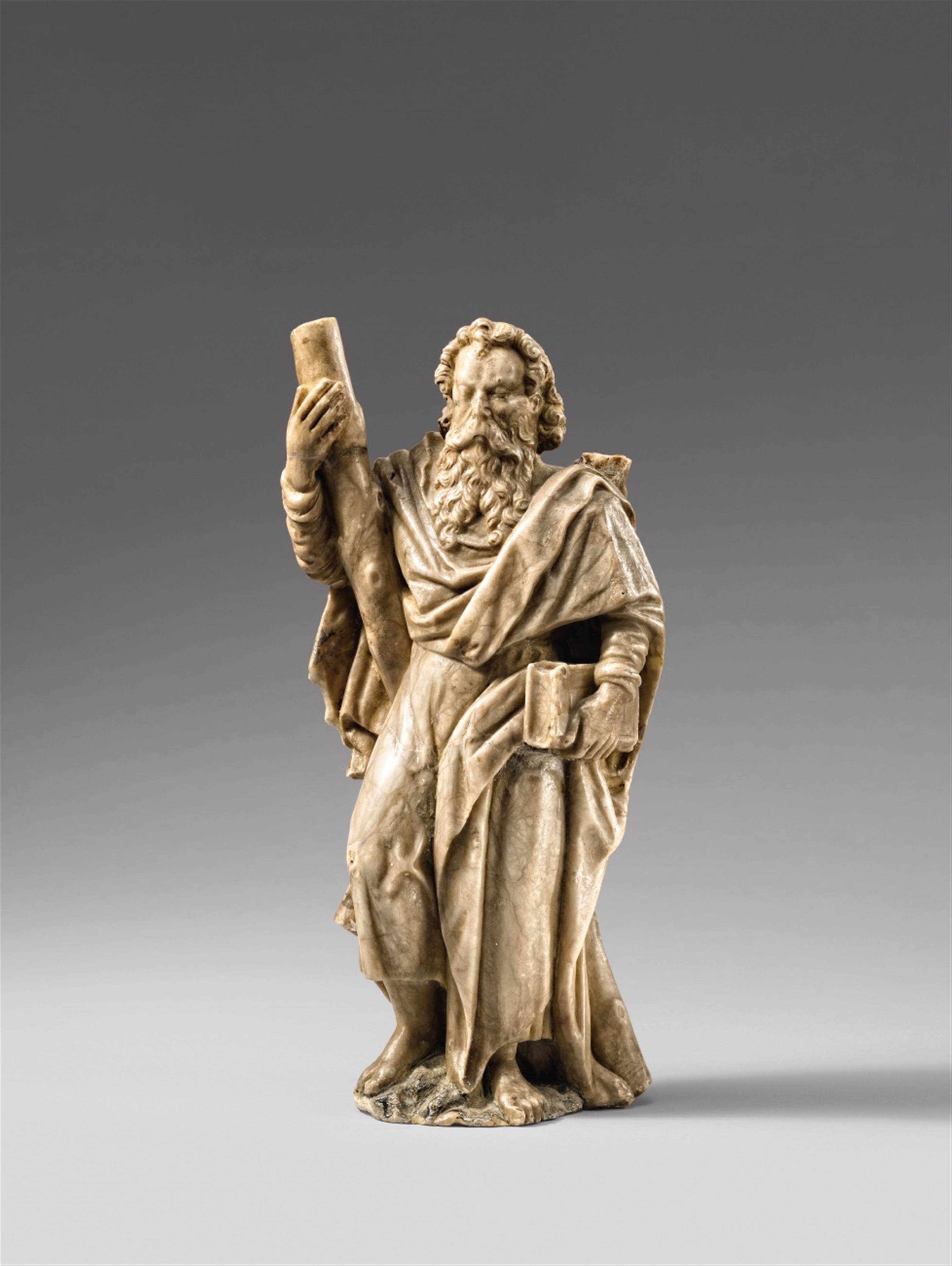 Flemish 17th century - A 17th century Flemish carved alabaster figure of Saint Andrew. - image-1