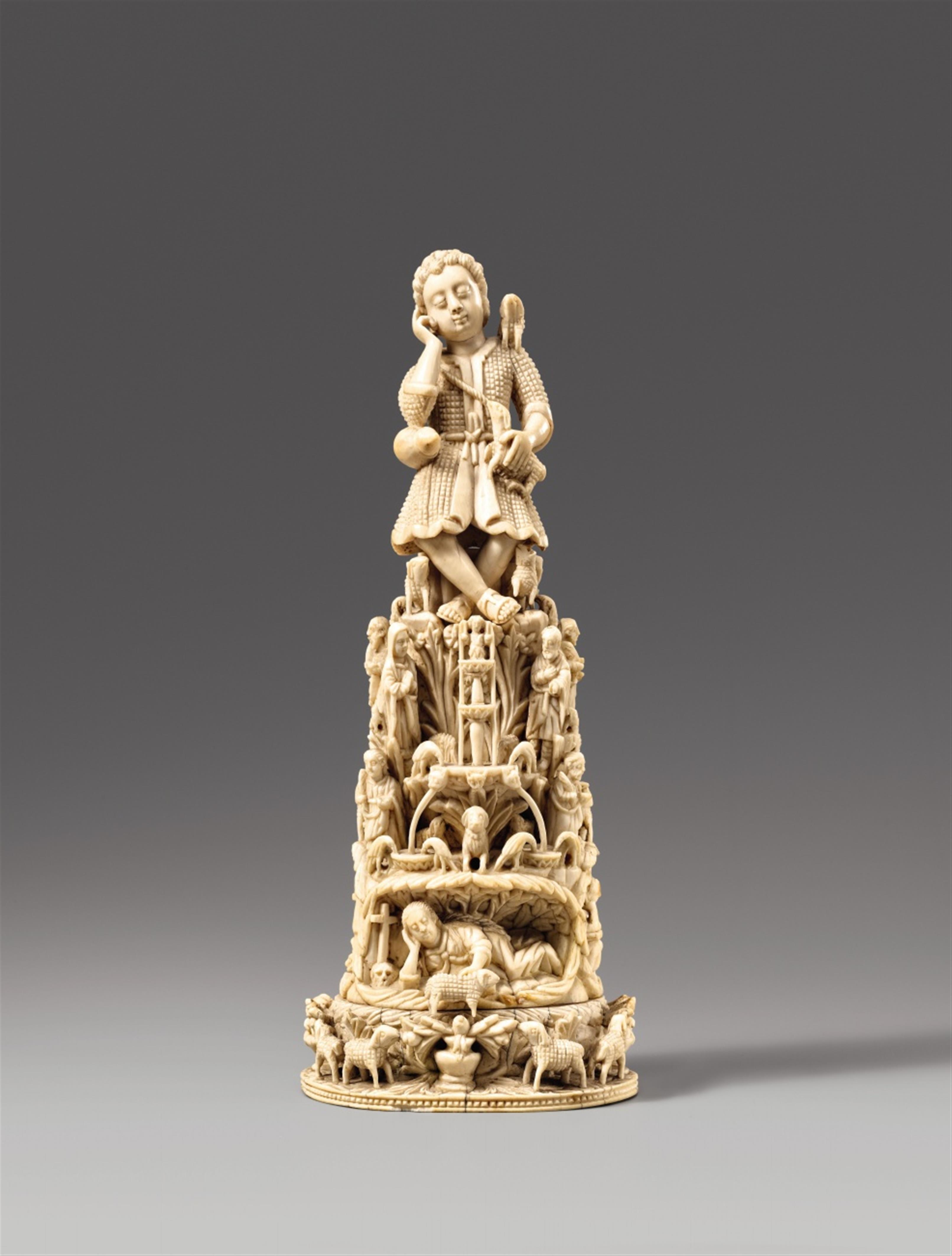 Goa 17th - 18th century - A 17th - 18th century small Goan carved ivory depiction of Christ as the good shepherd. - image-1