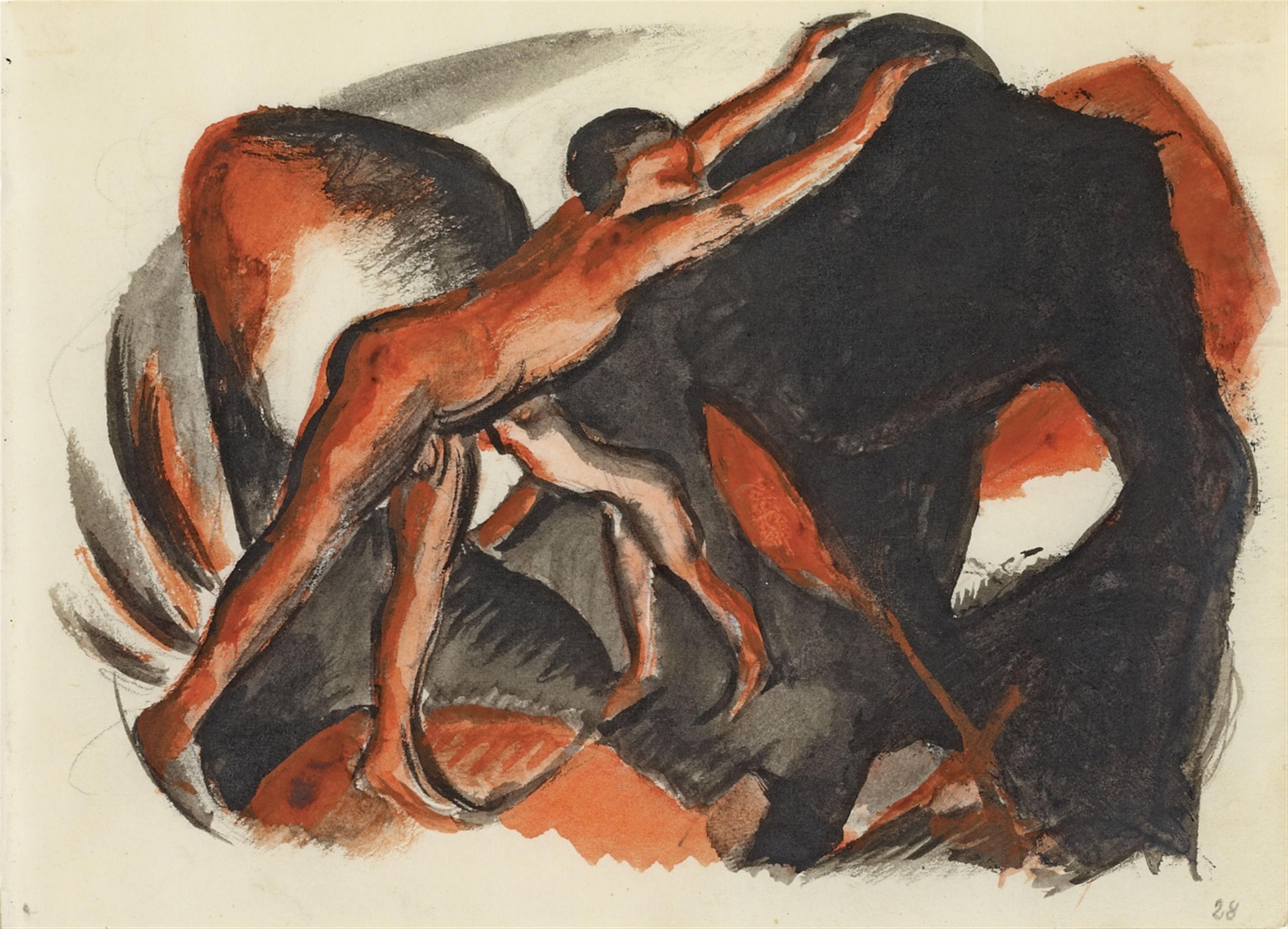 Franz Marc - Zwei rote Jünglingsakte auf Schwarz - image-1