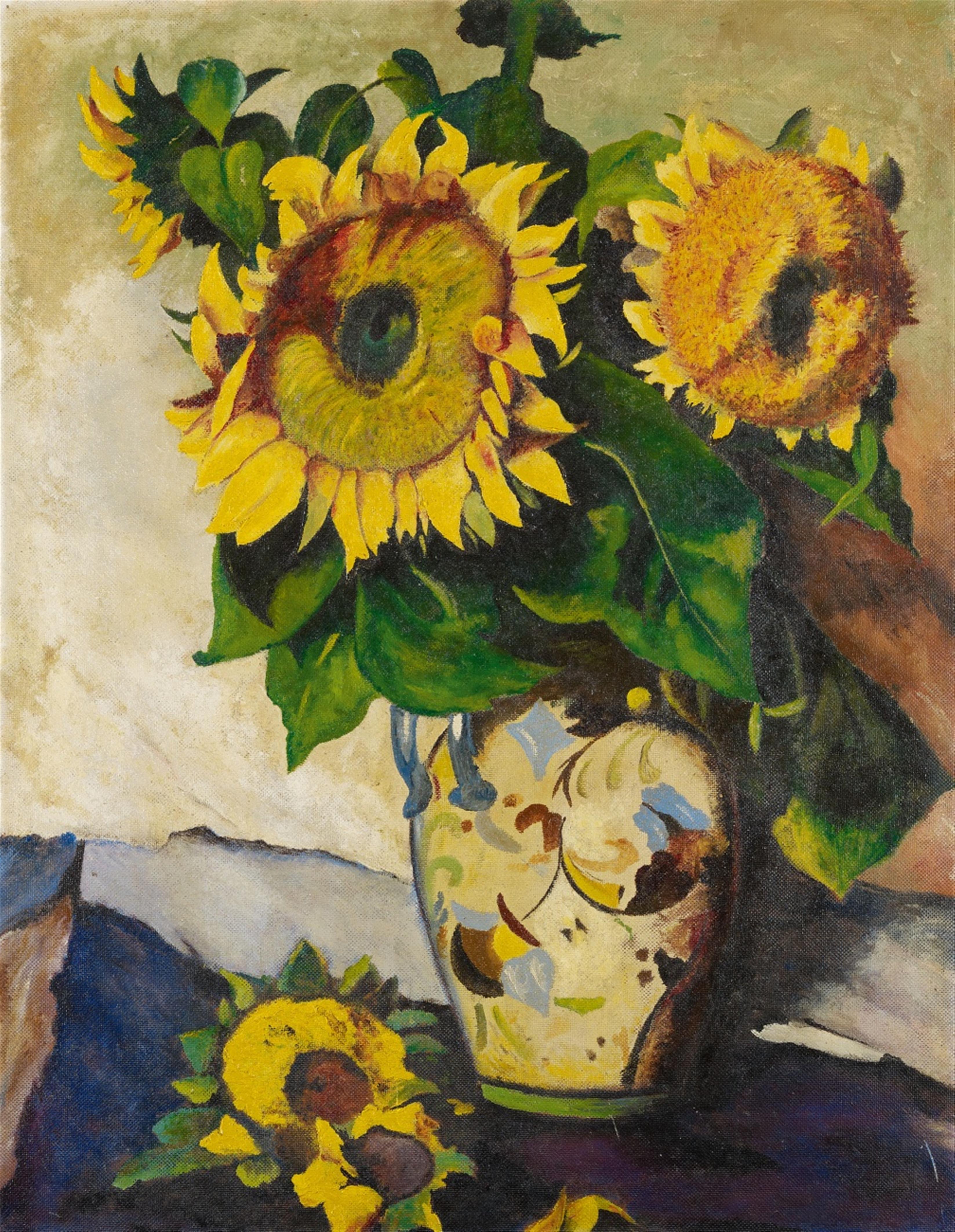 Heinrich Nauen - Sonnenblumen in bemalter Vase mit Doppelhenkel - image-1