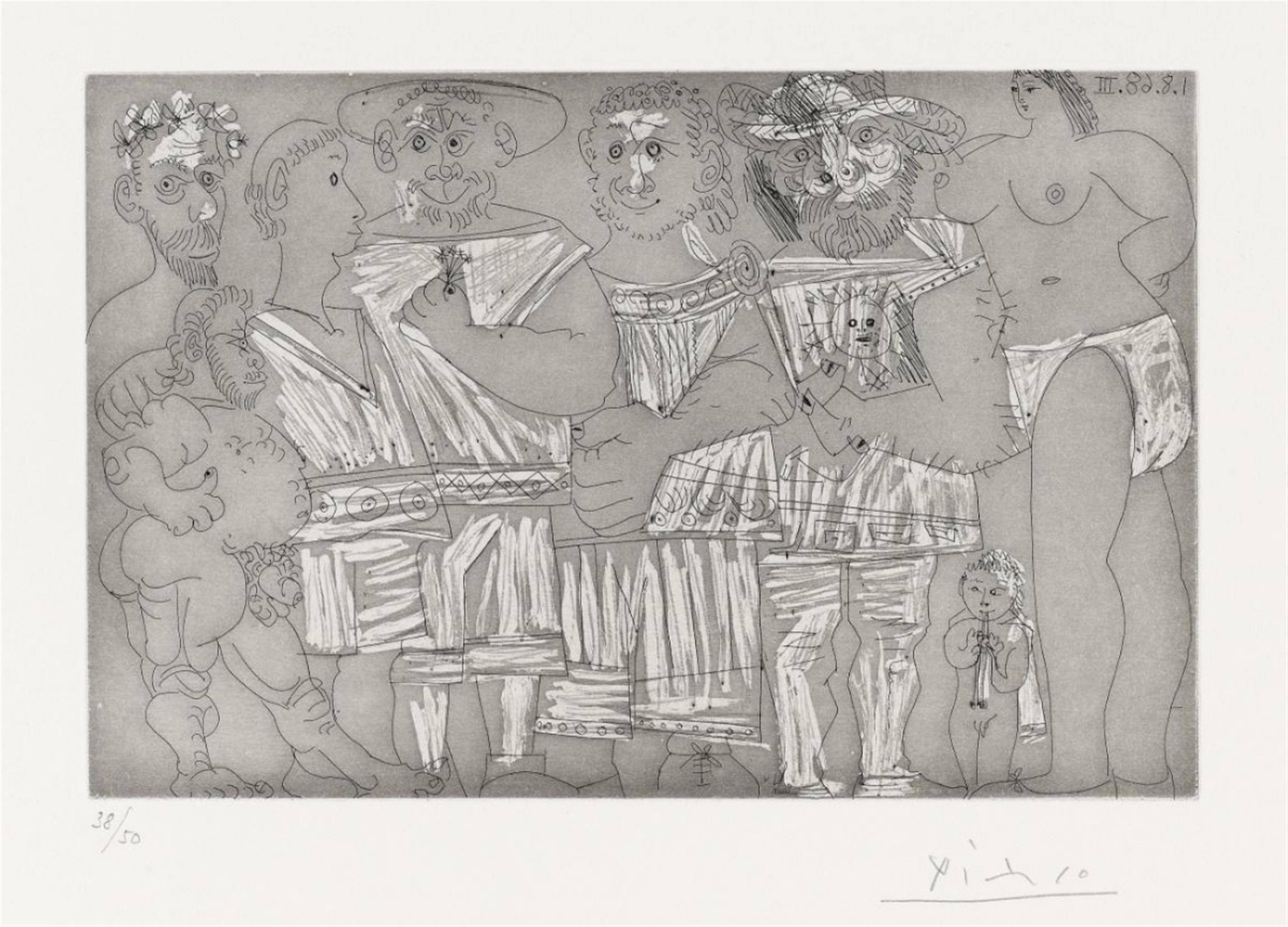 Pablo Picasso - Baigneuse et putto flûtiste, avec des hommes en tenue de plage - image-1