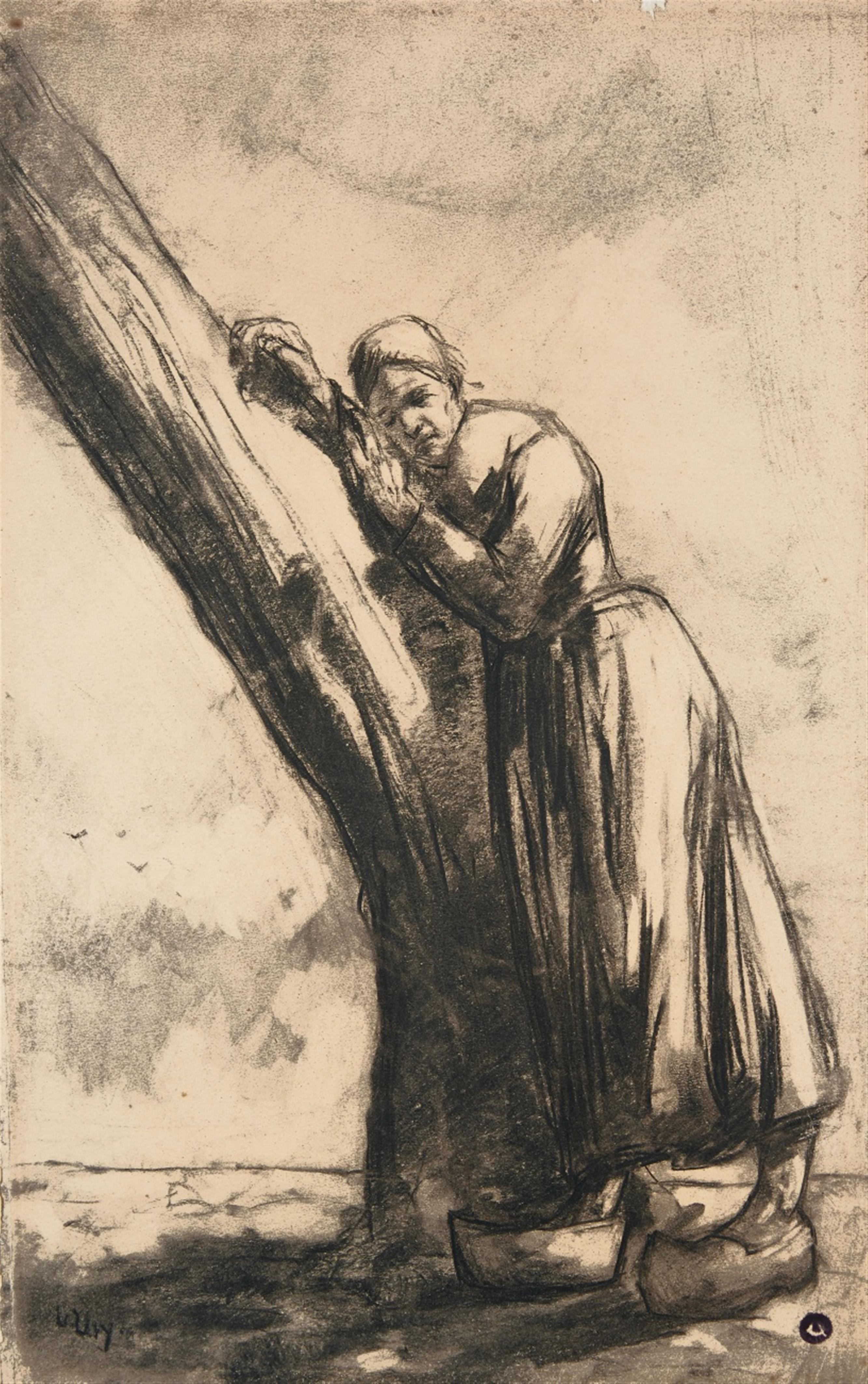 Lesser Ury - Bäuerin an einem Baumstamm lehnend - image-1