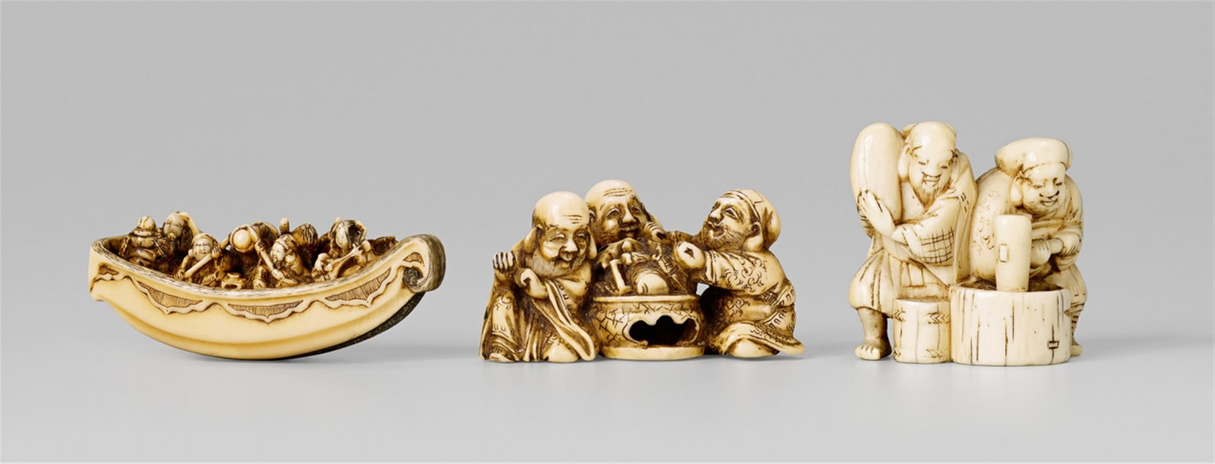 Three ivory netsuke of the Gods of Good Luck. Second half 19th century - image-1