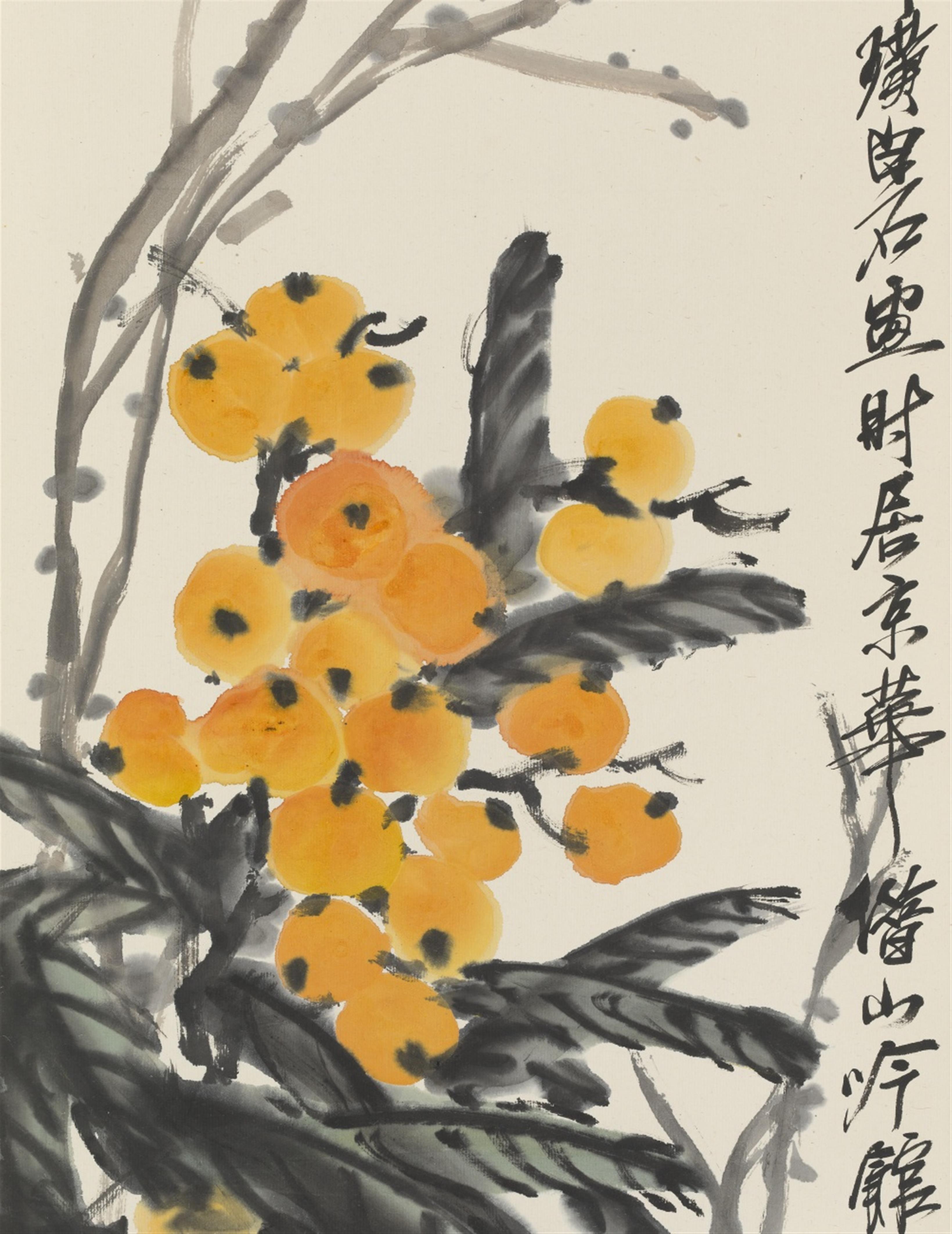 Qi Baishi - Mispeln. Hängerolle. Tusche und Farben auf Papier. Aufschrift, sign.: Qi Huang Baishi und Siegel: Qi da. - image-2