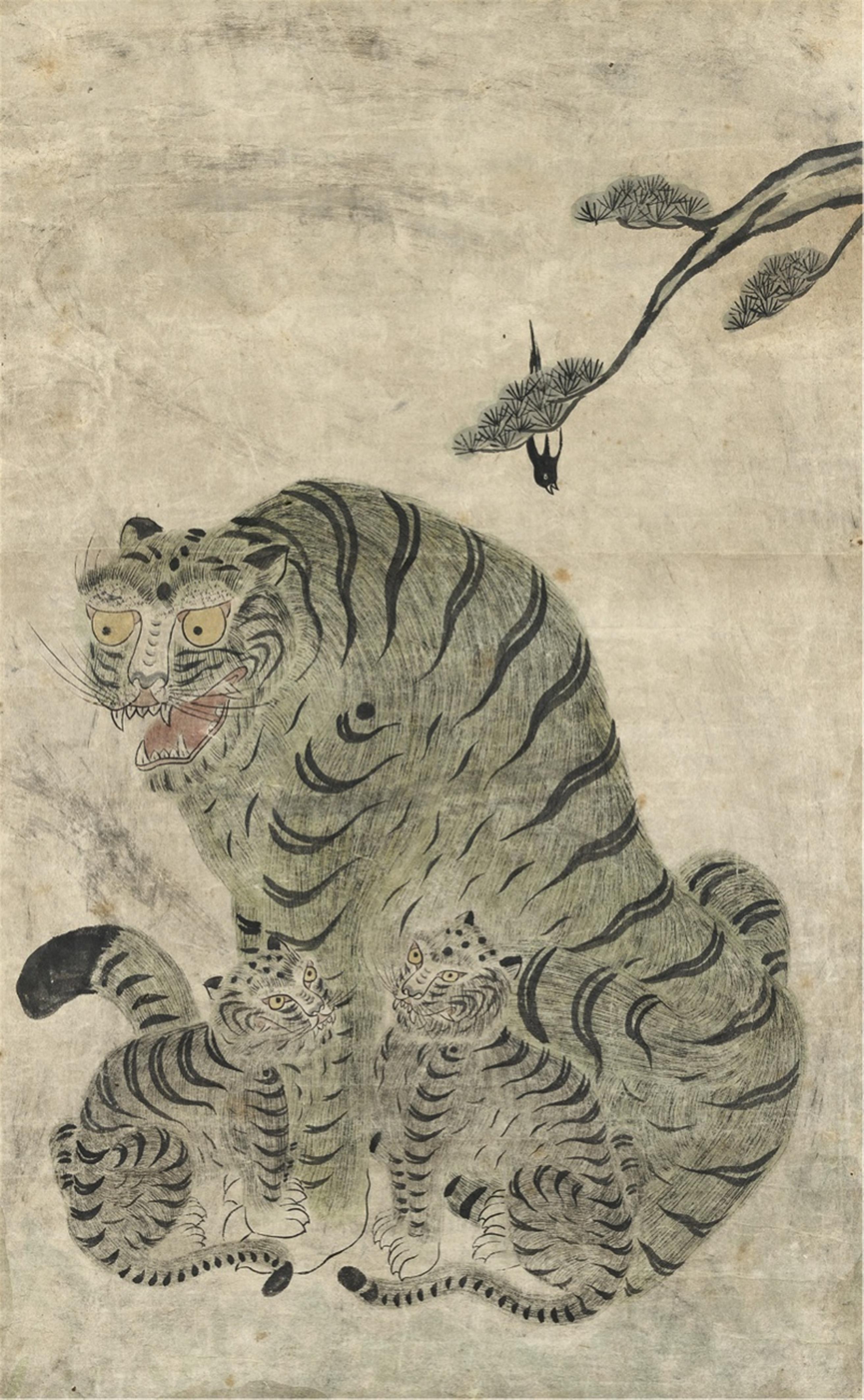An anonymous Korean hanging scroll of a tiger. 19th century - image-1