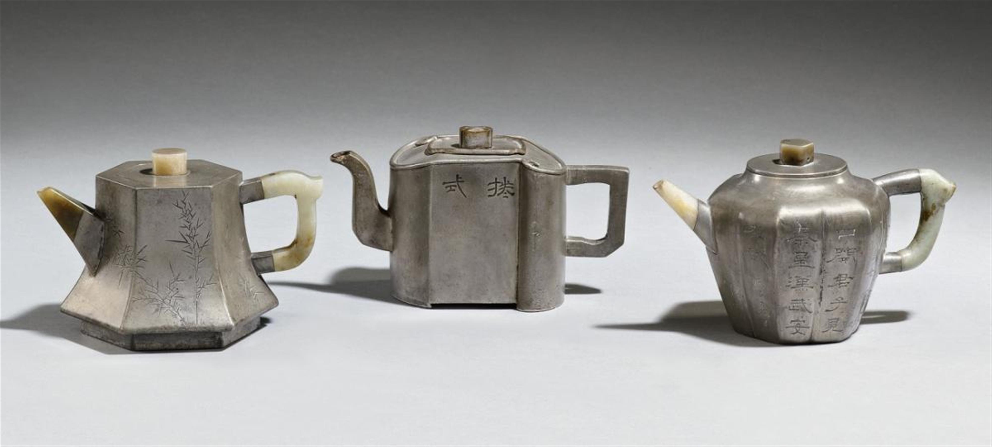 A group of three paktong teapots. 19th century - image-1