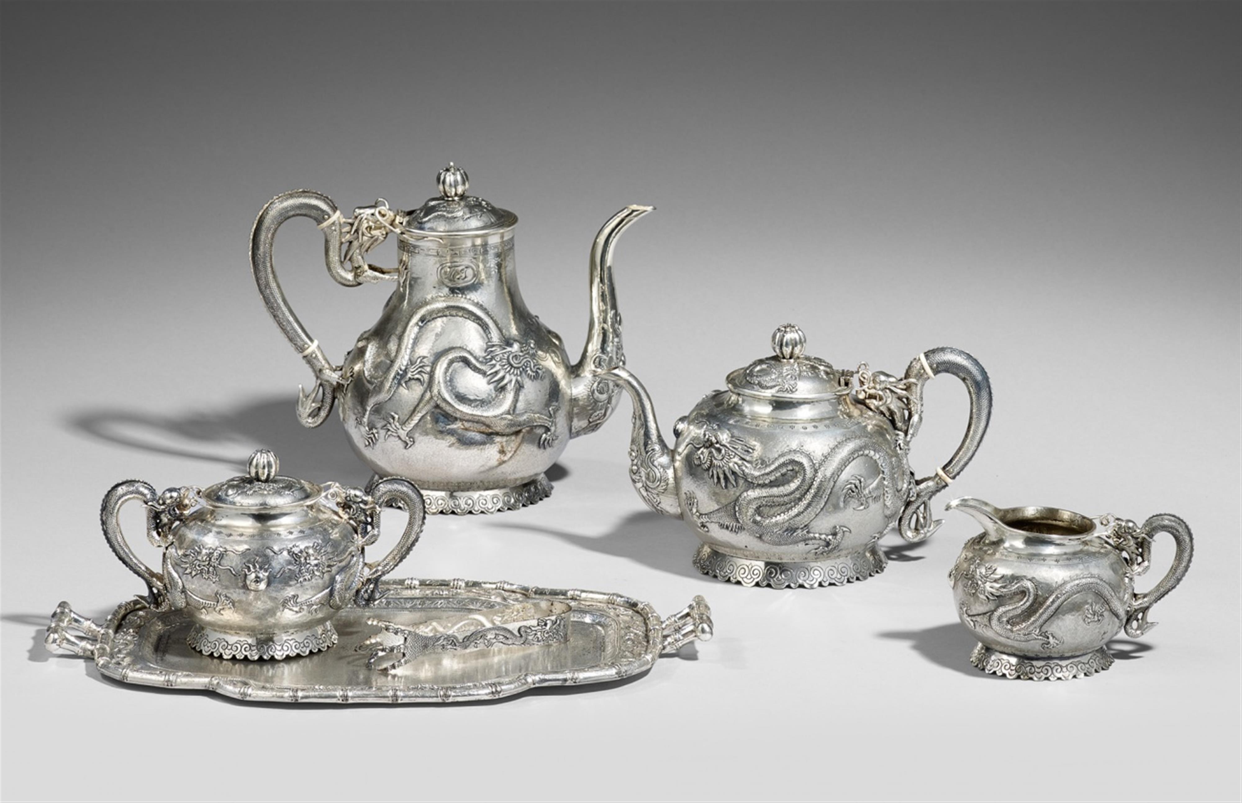 An elaborate six piece tea and coffee set. Around 1900 - image-1