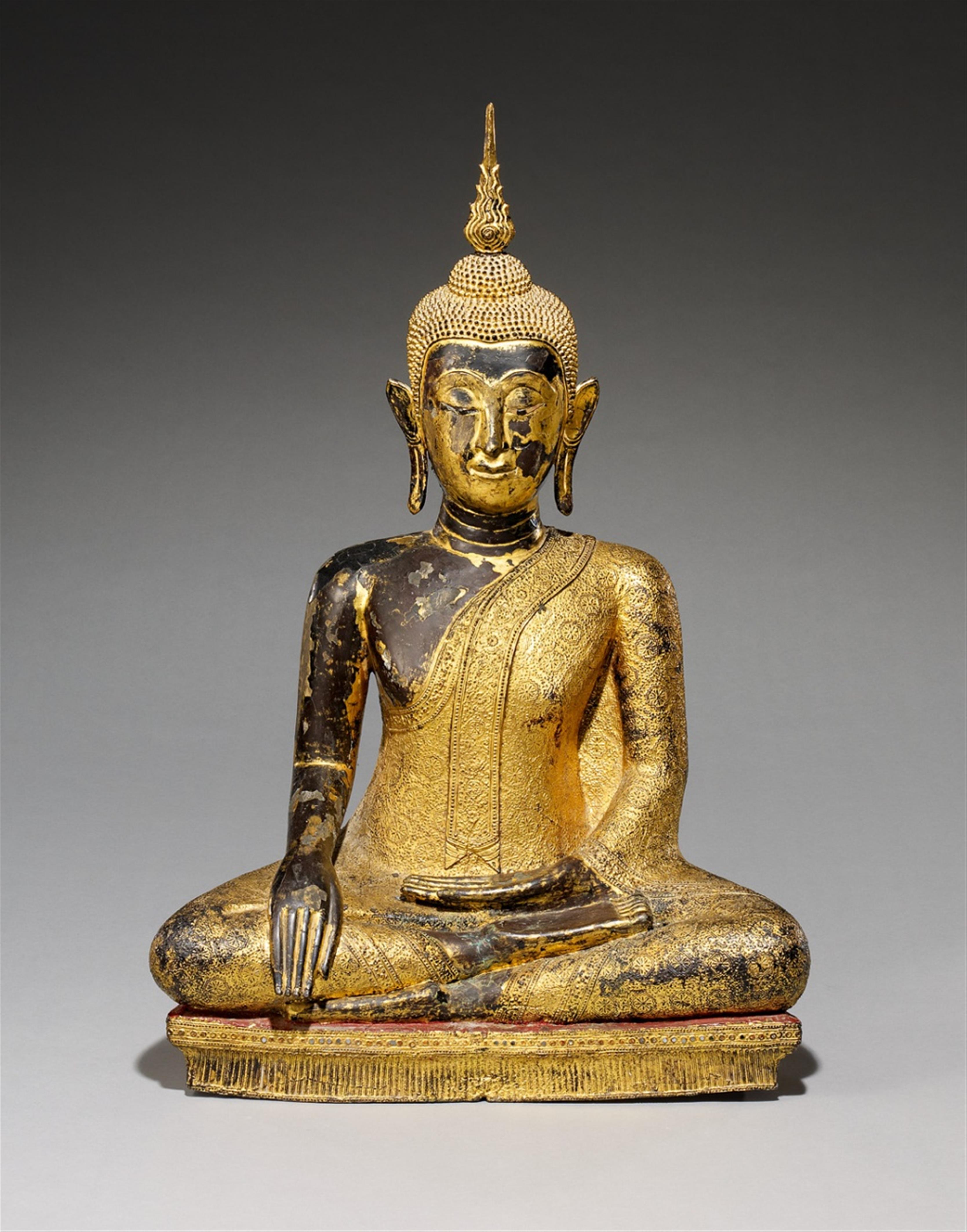 A Ratanakosin lacquered and gilded bronze figure of Buddha Maravijaya. 19th century - image-1