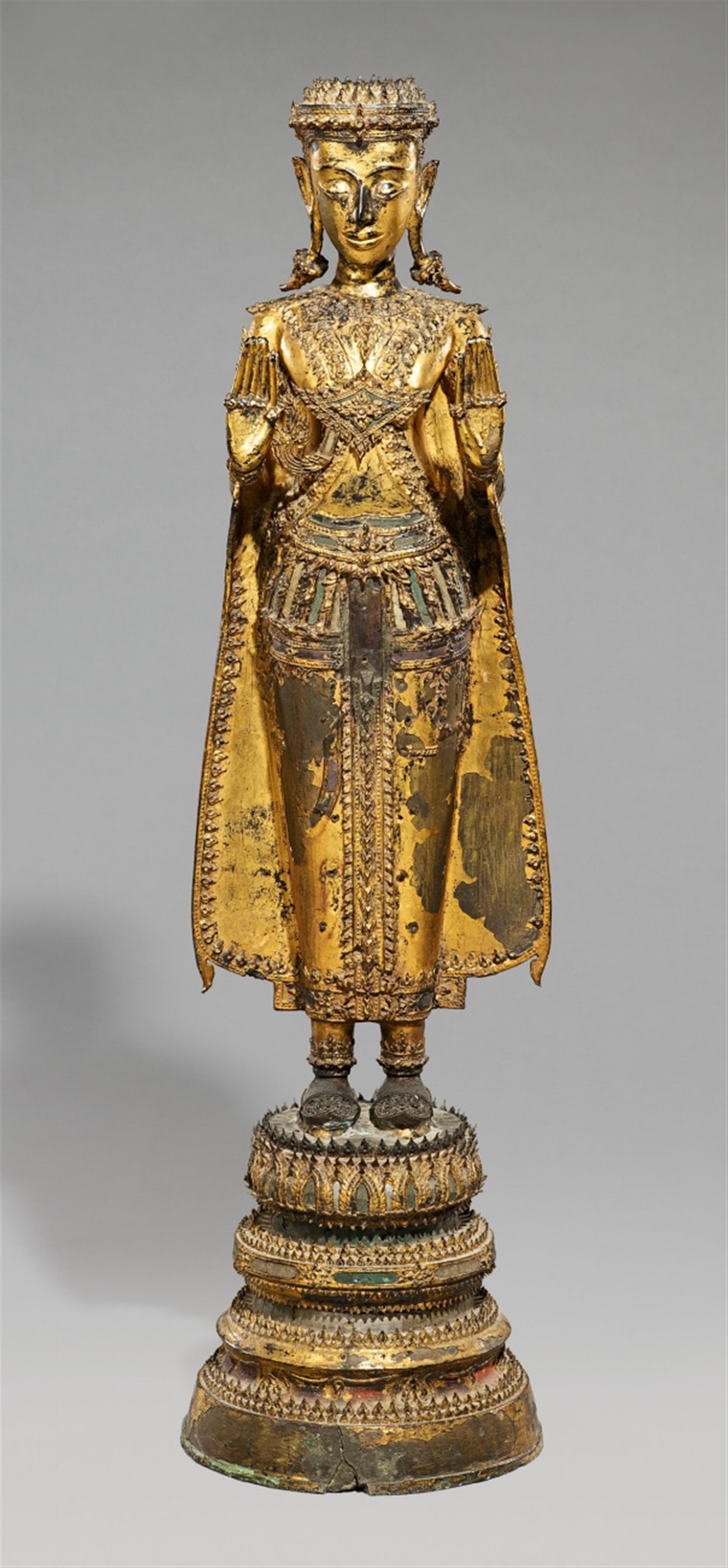 A Ratanakosin lacquered and gilded bronze figure of a jewelled Buddha. 19th century - image-1