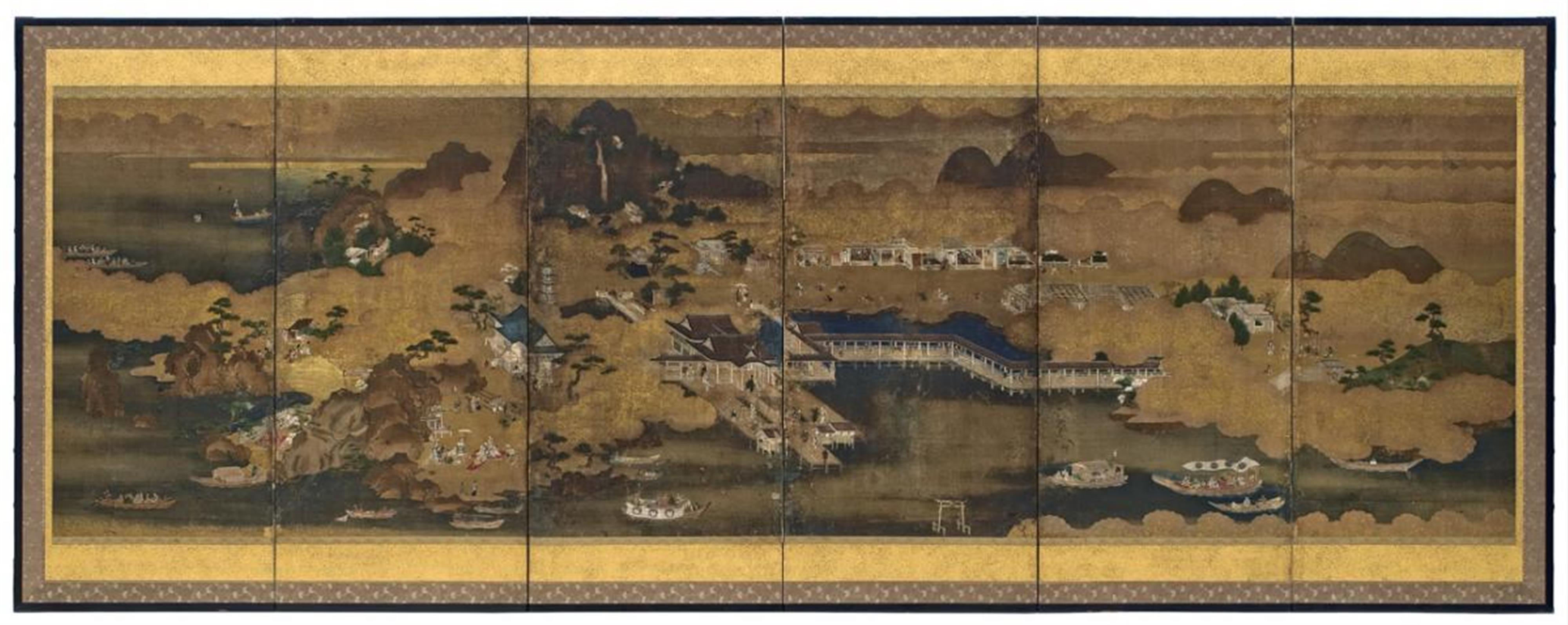 Anonymous painter - A six-panel screen of Itsukushima by an anonymous painter. 17th/18th century - image-1
