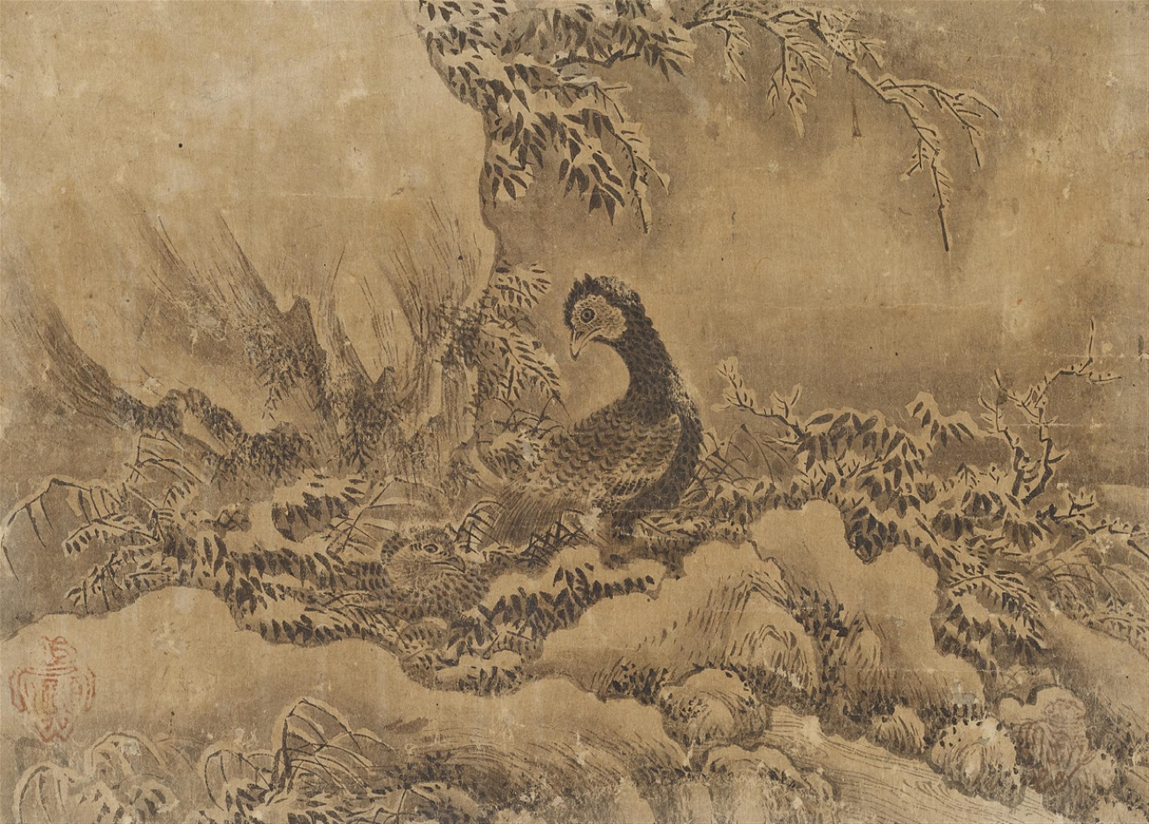 An anonymous hanging scroll depicting two pheasants. Edo period - image-1