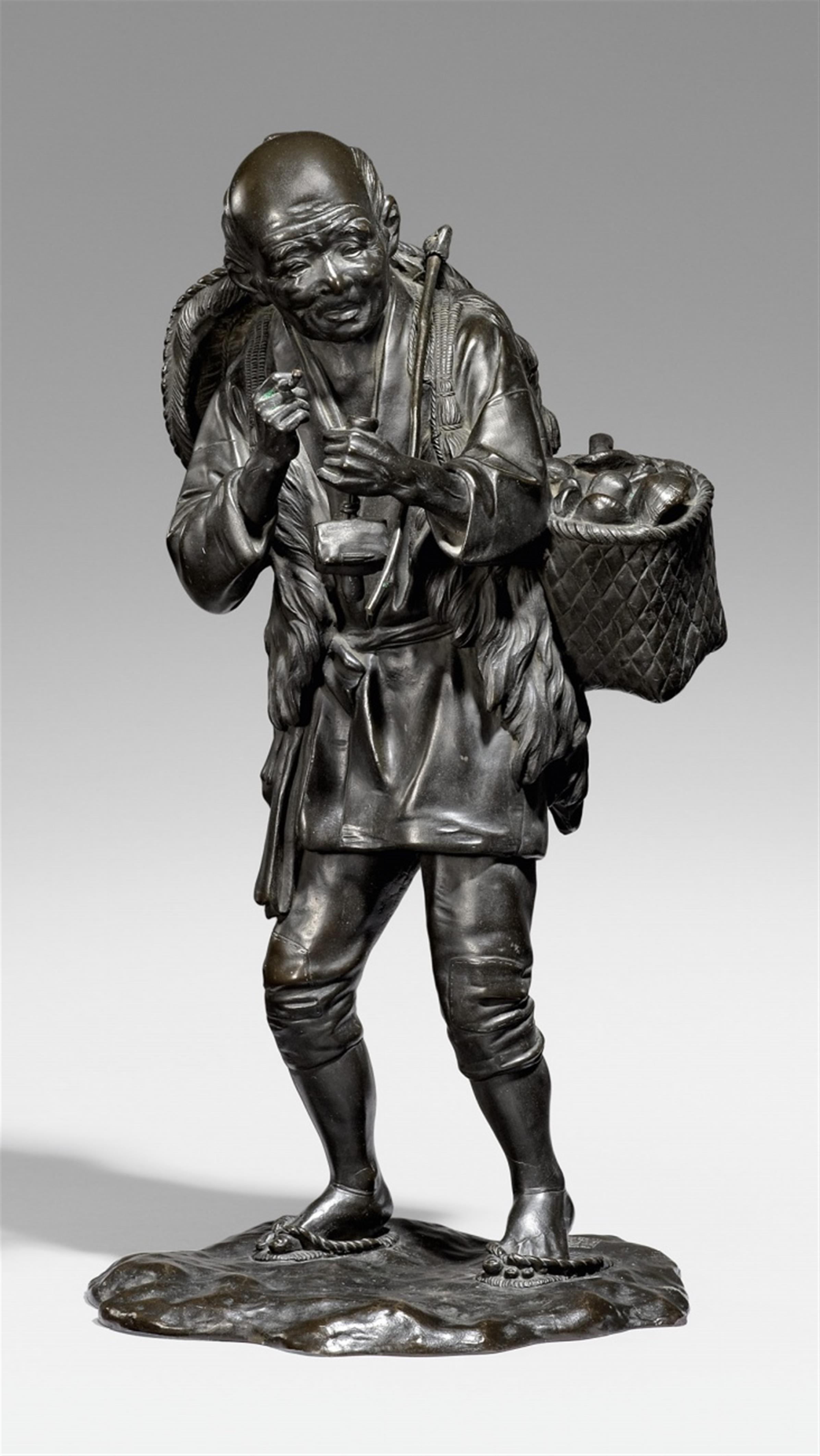 A tall Seiya bronze figure of a peasant. Late 19th century - image-1