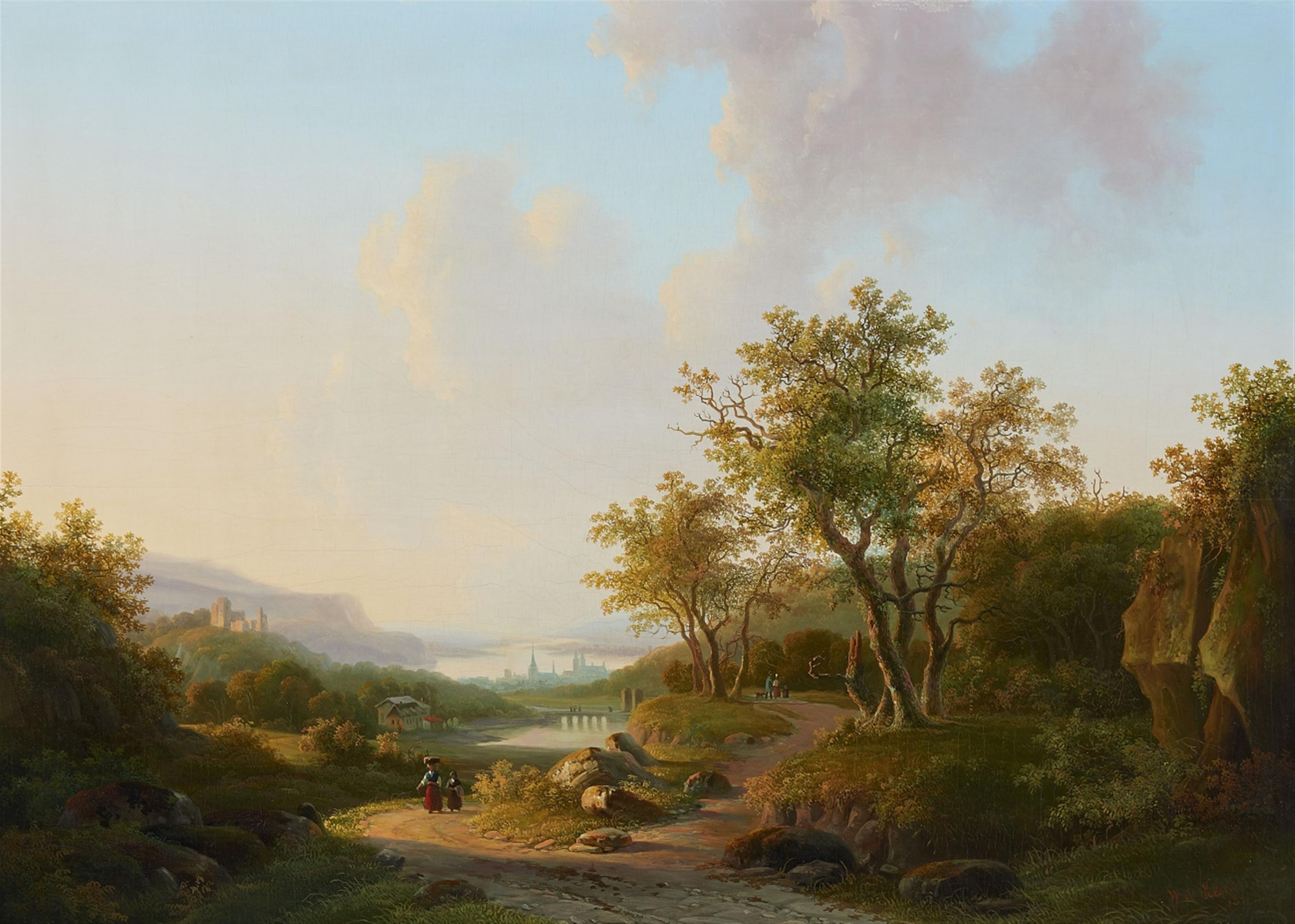 Willem de Klerk - Flusslandschaft mit Blick auf eine Burgruine und eine Stadt - image-1