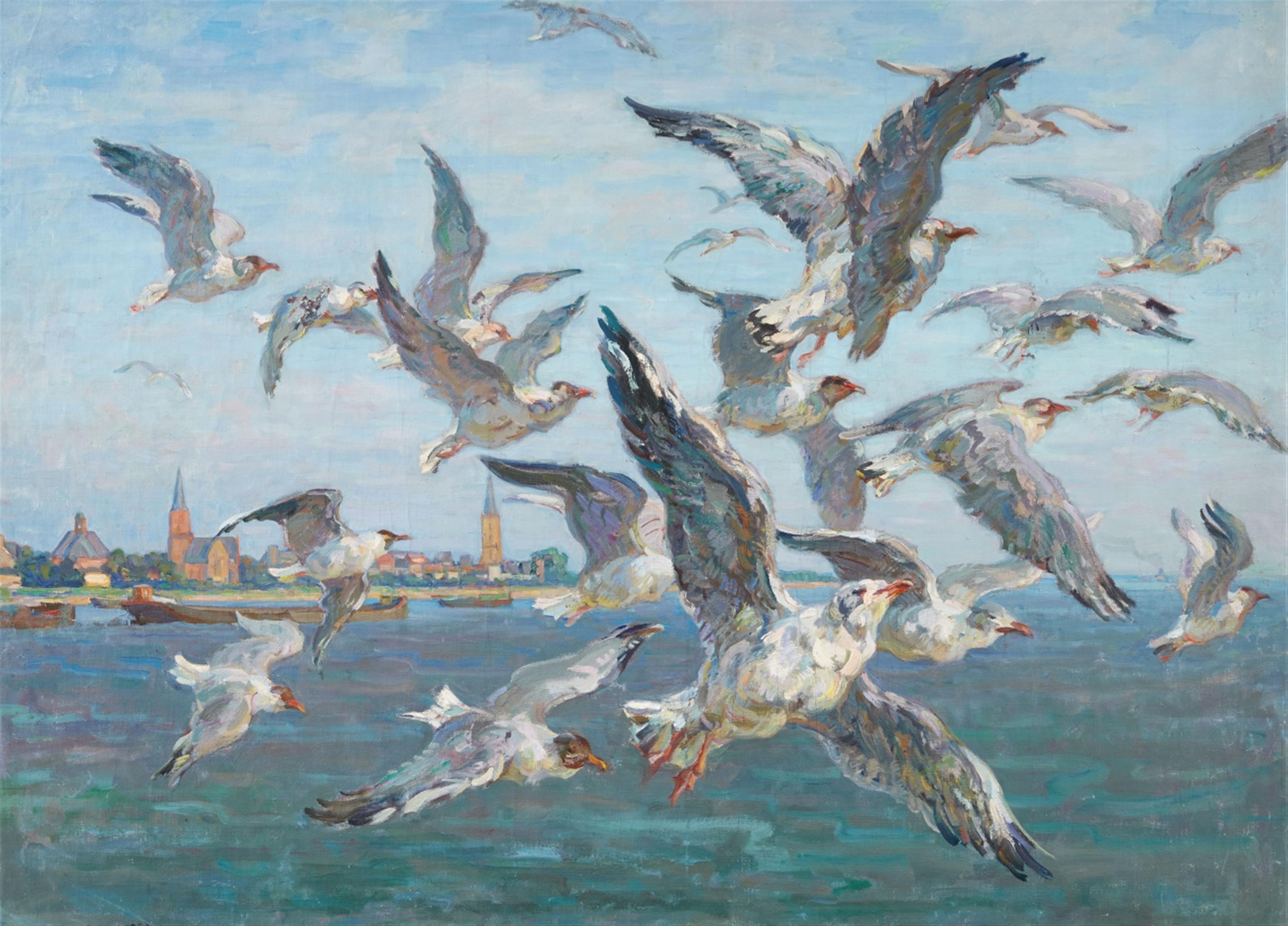 August Lüdecke-Cleve - Seagulls Flying over Emmerich - image-1