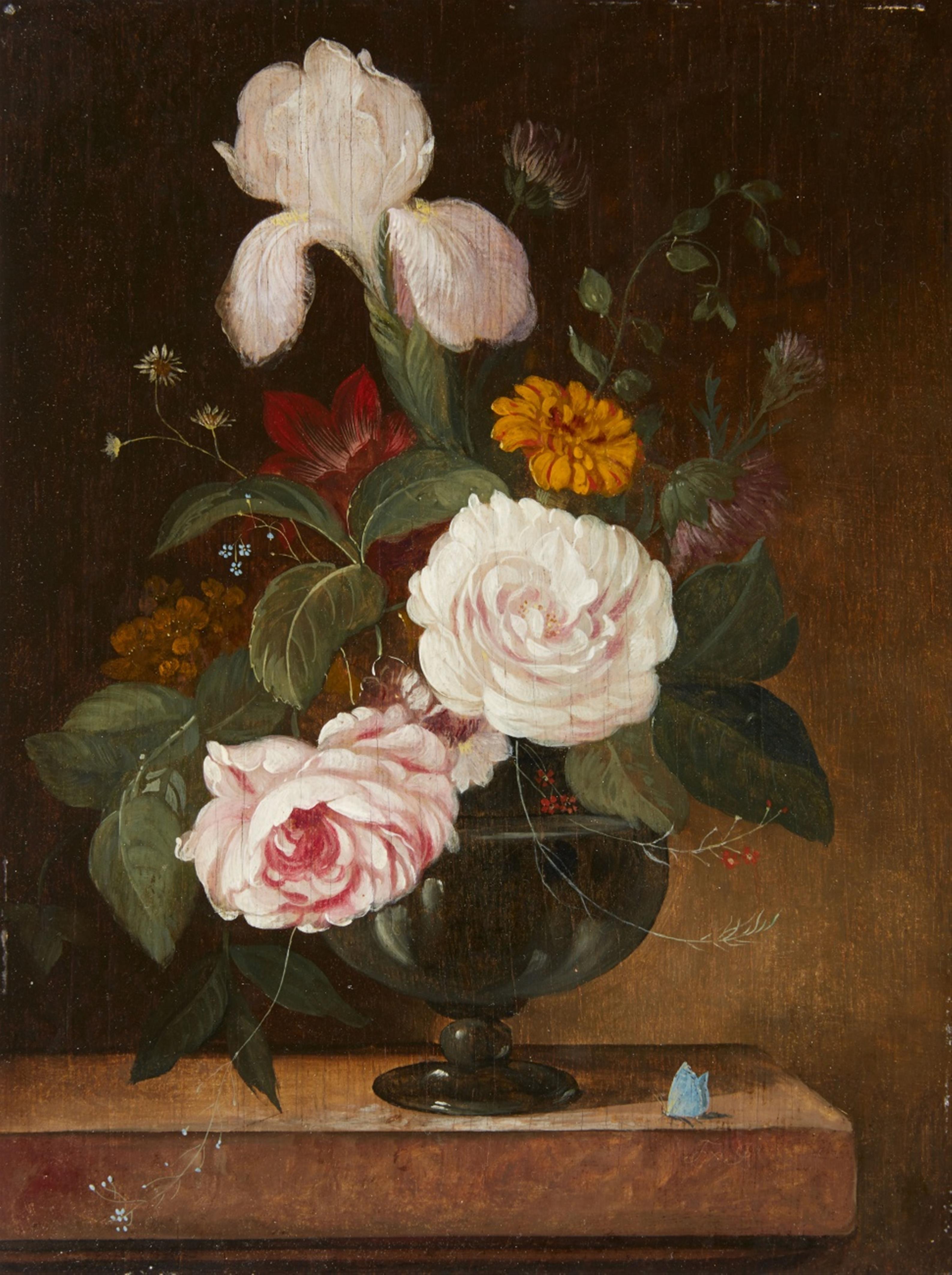 Franz Xaver Petter - Stillleben mit Rosen, Tulpen und Lilien in einer Glasvase - image-1