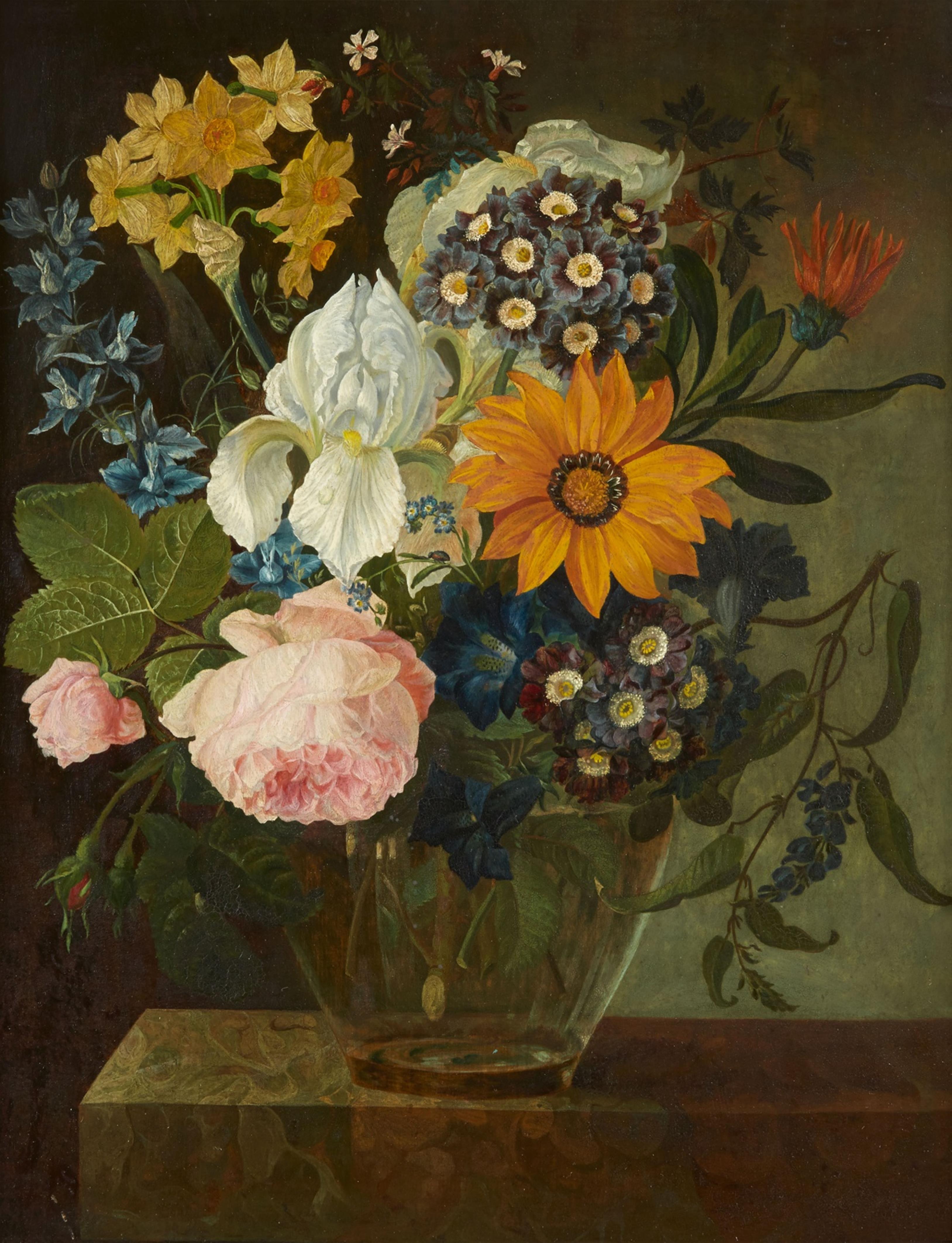 Unbekannter Künstler des 19. Jahrhunderts - Blumenstillleben in einer Glasvase - image-1