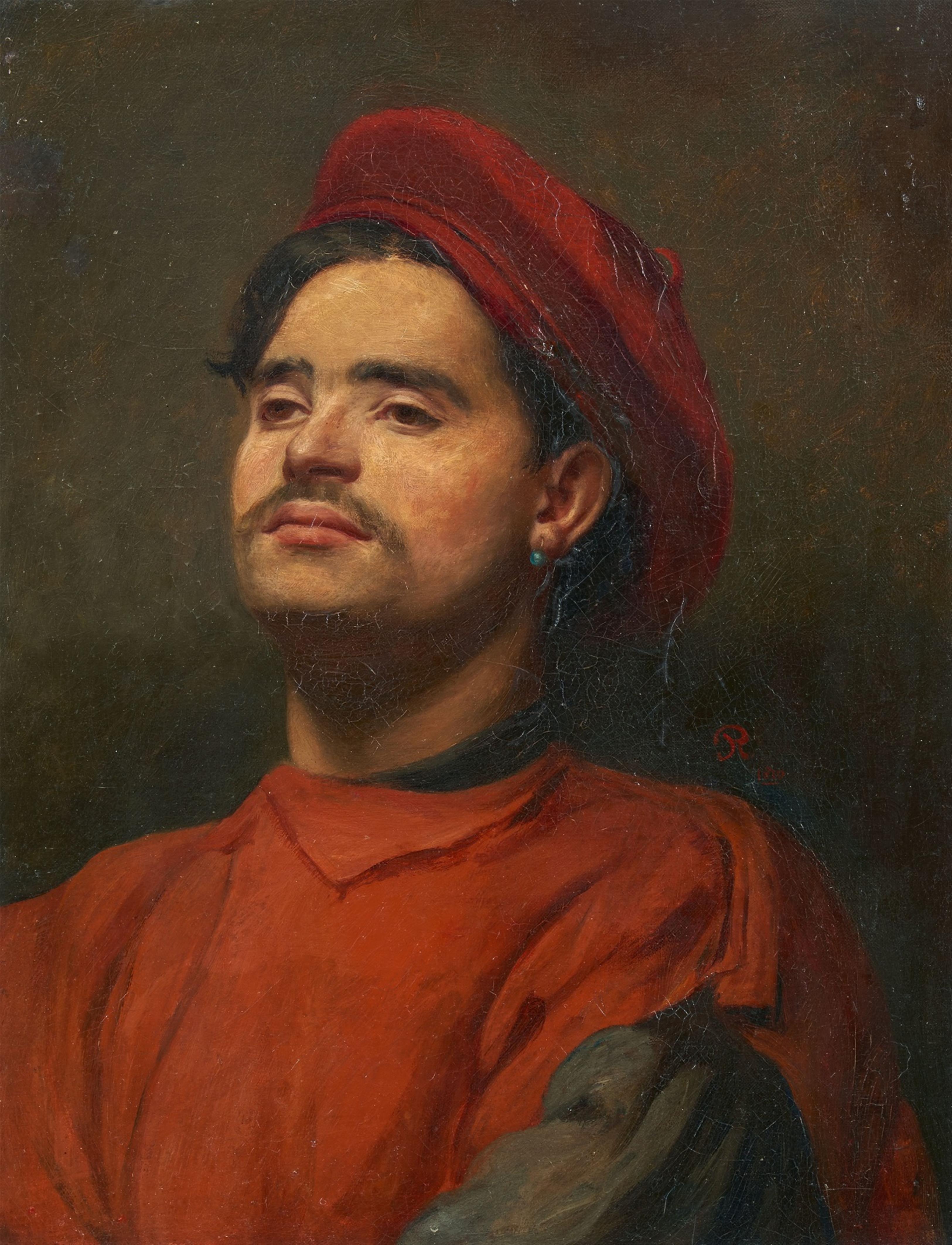 Unbekannter Künstler um 1910 - Bildnis eines Mannes mit rotem Barett - image-1