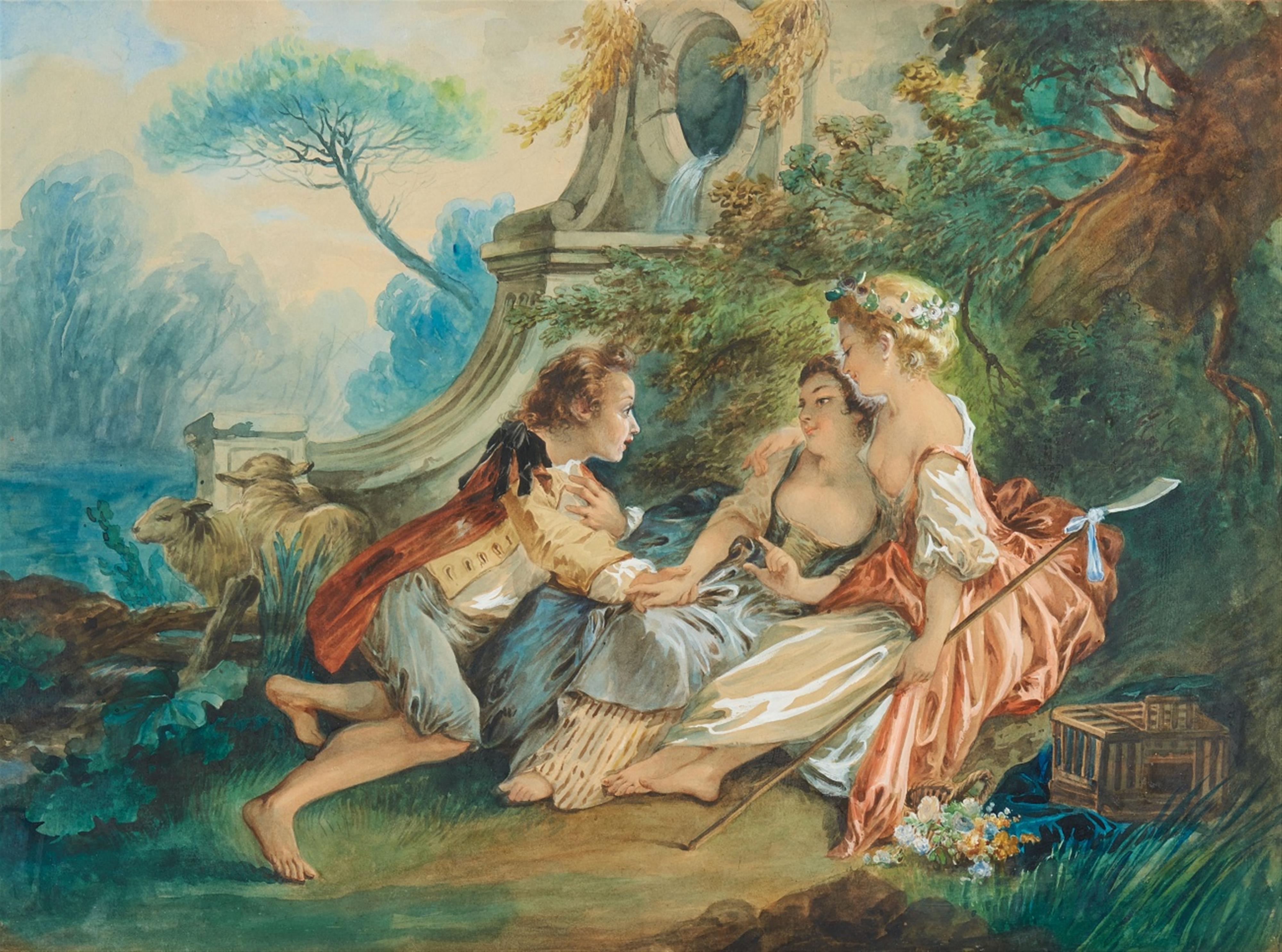 French School in the manner of Boucher - The Shepherd Boy in Love - image-1