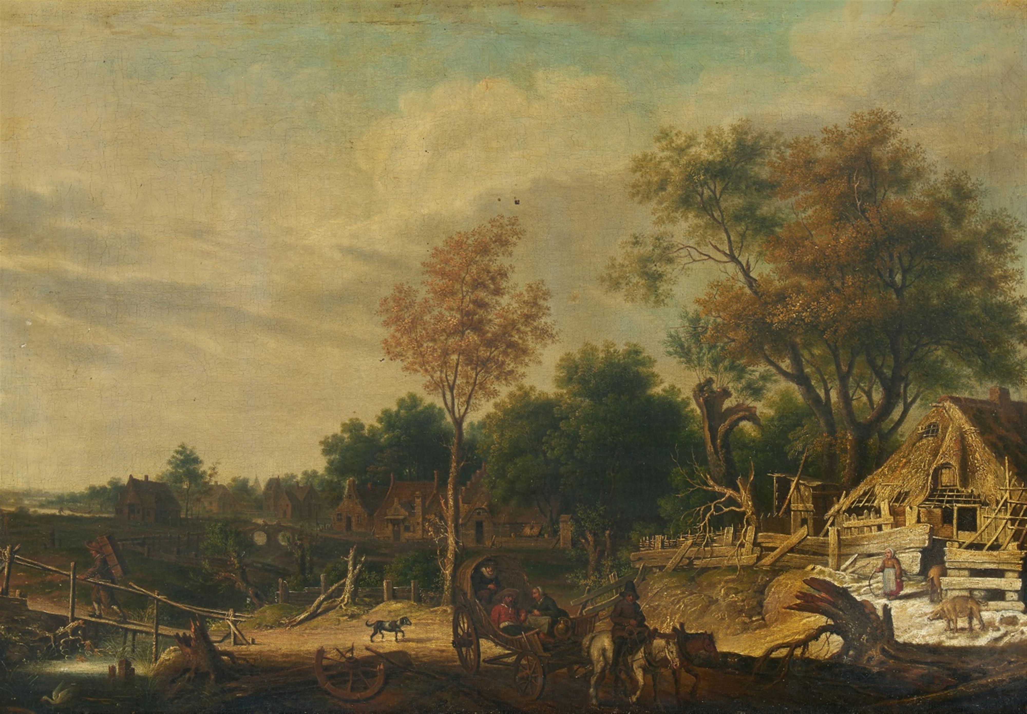 Dutch School 17th century - Dutch Landscape with Figures - image-1