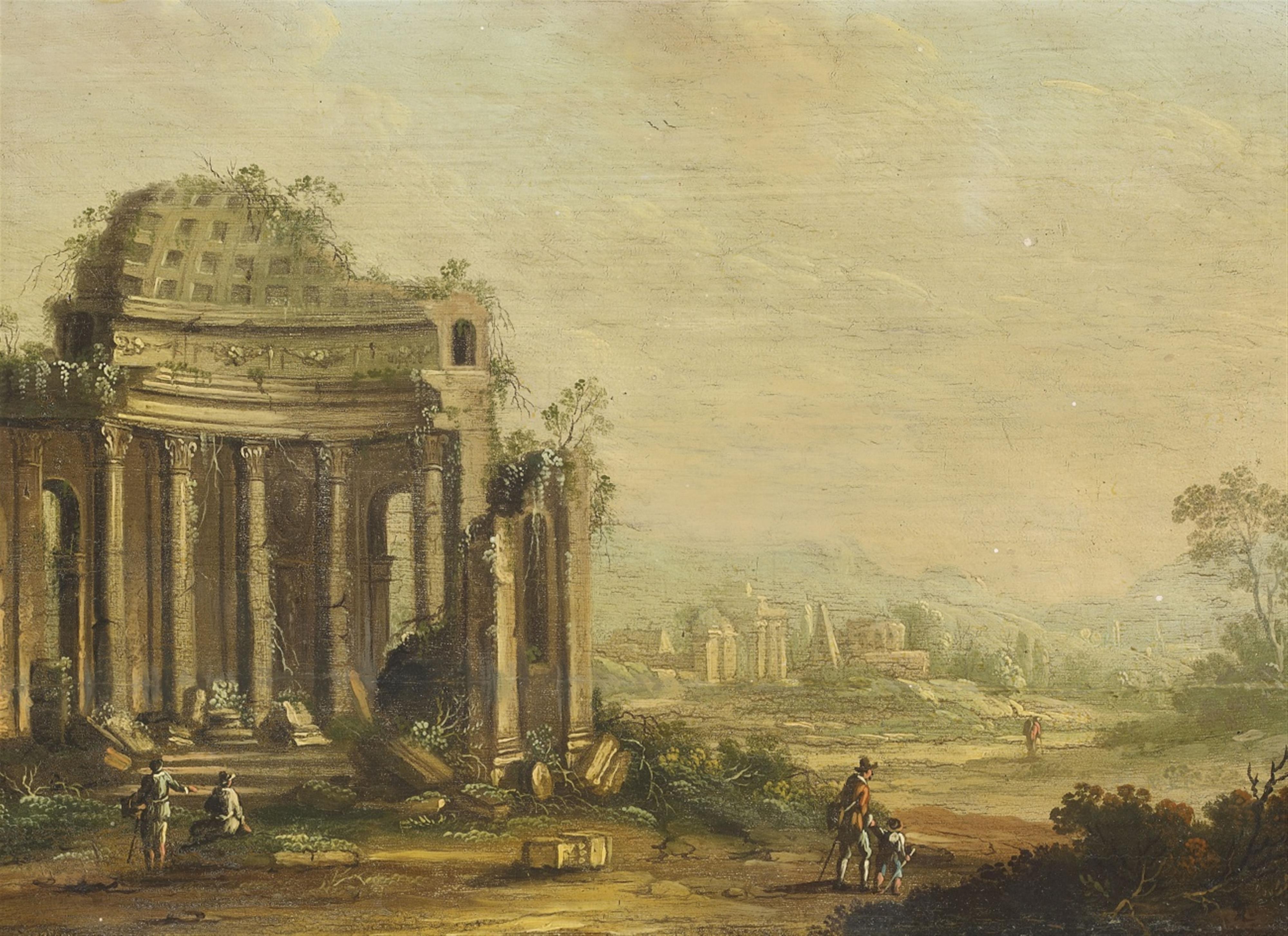German School 18th century - Two Southern Landscapes with Ancient Ruins - image-1
