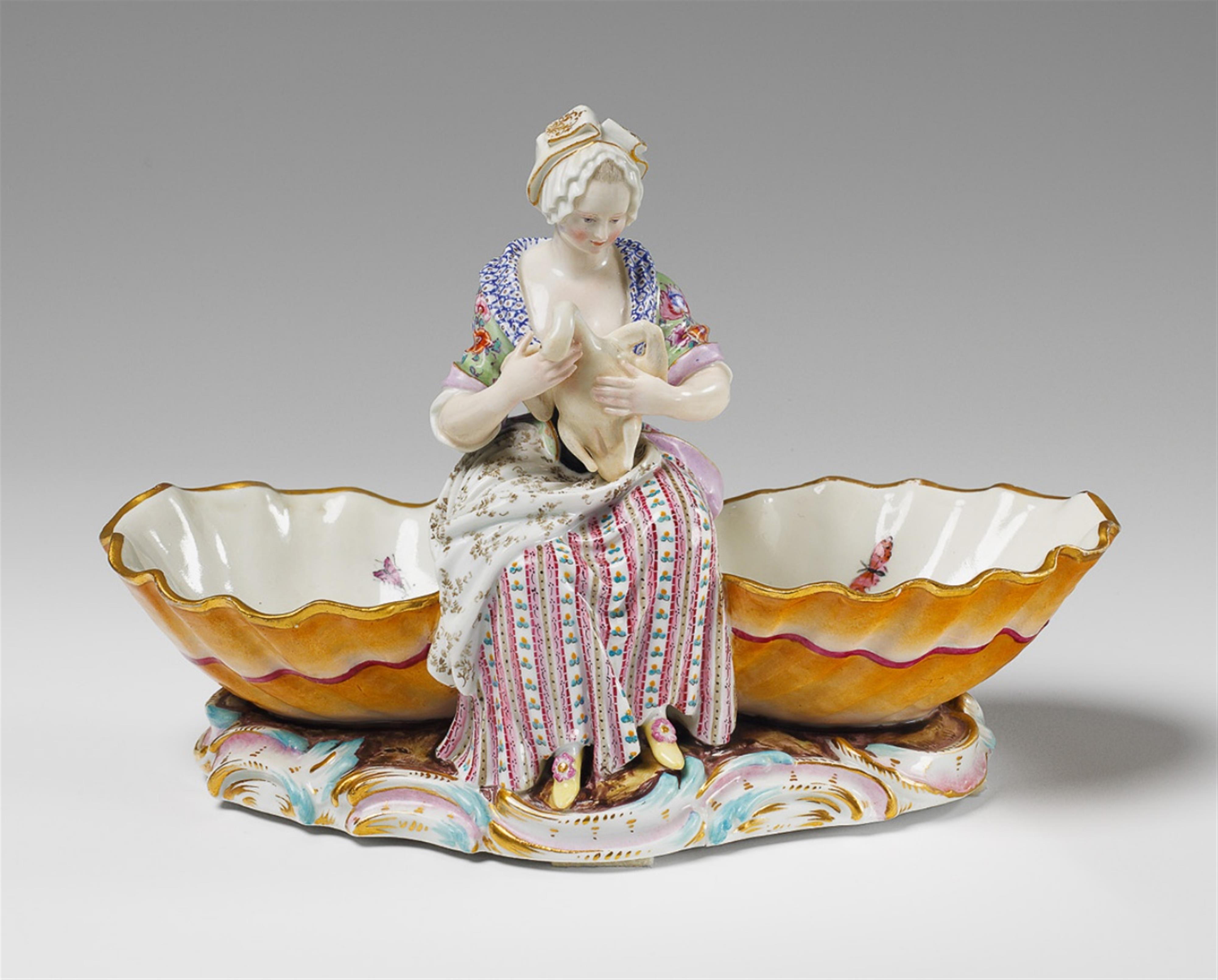 A Meissen porcelain salt formed as a cook with a goose. - image-1