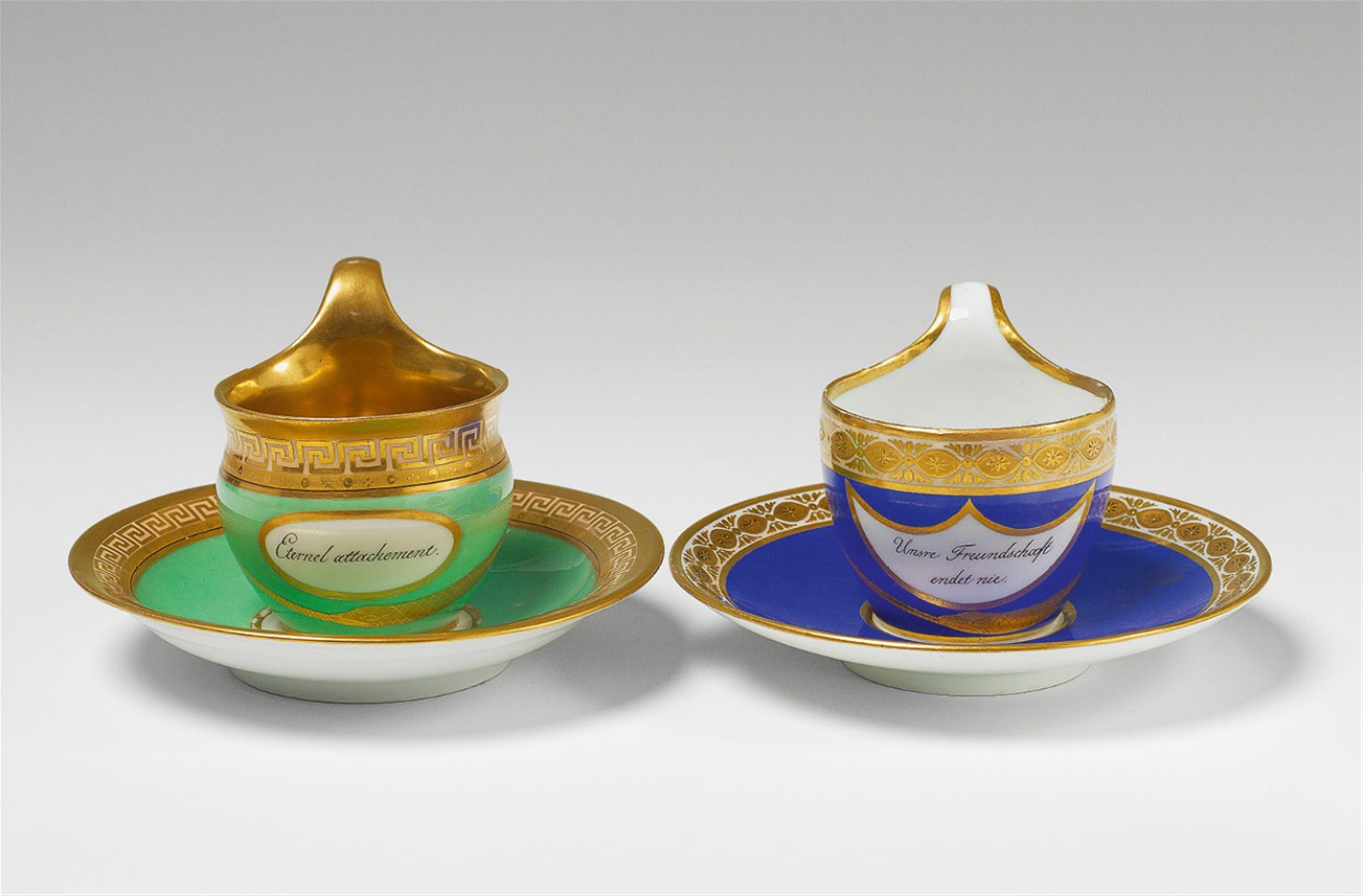 Two Berlin KPM porcelain friendship cups and saucers. - image-1