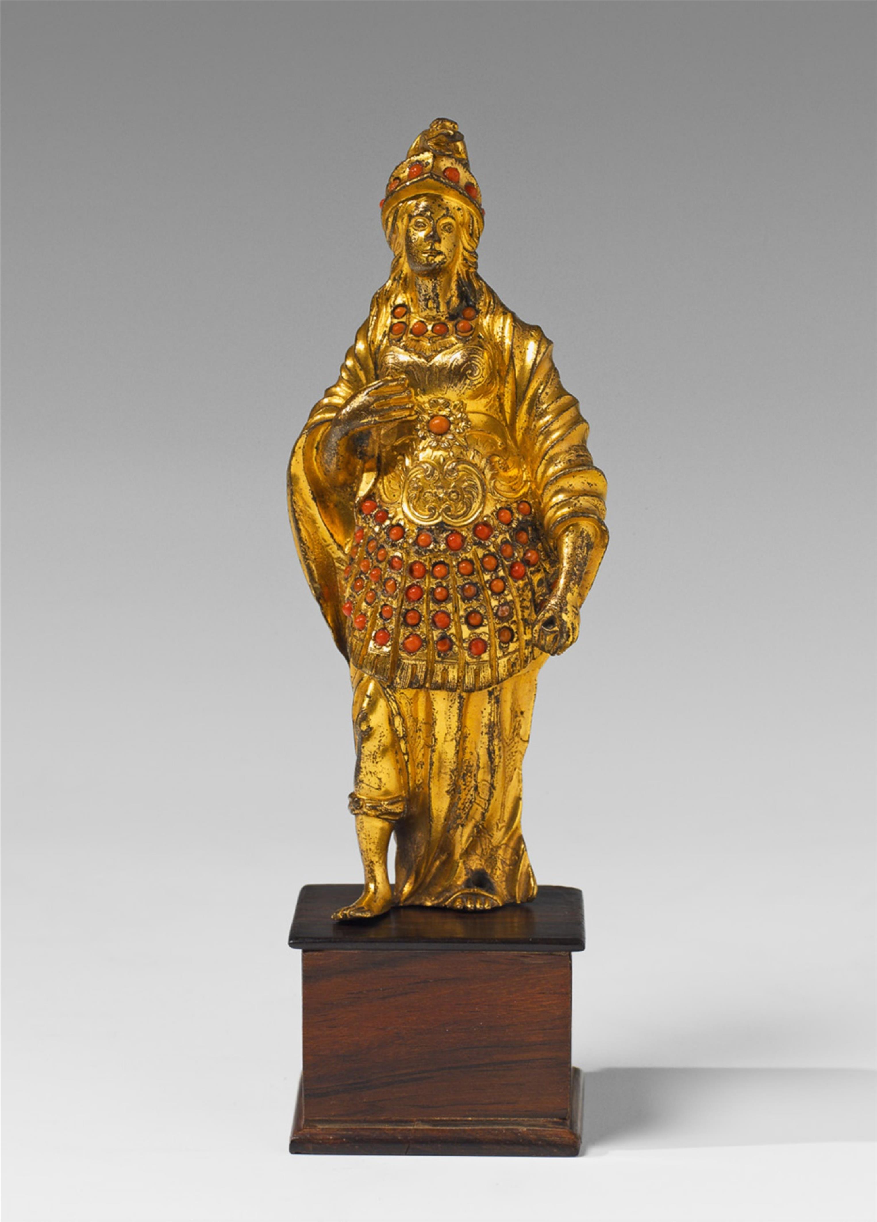 A gilt bronze and coral applied figure of Minerva - image-1