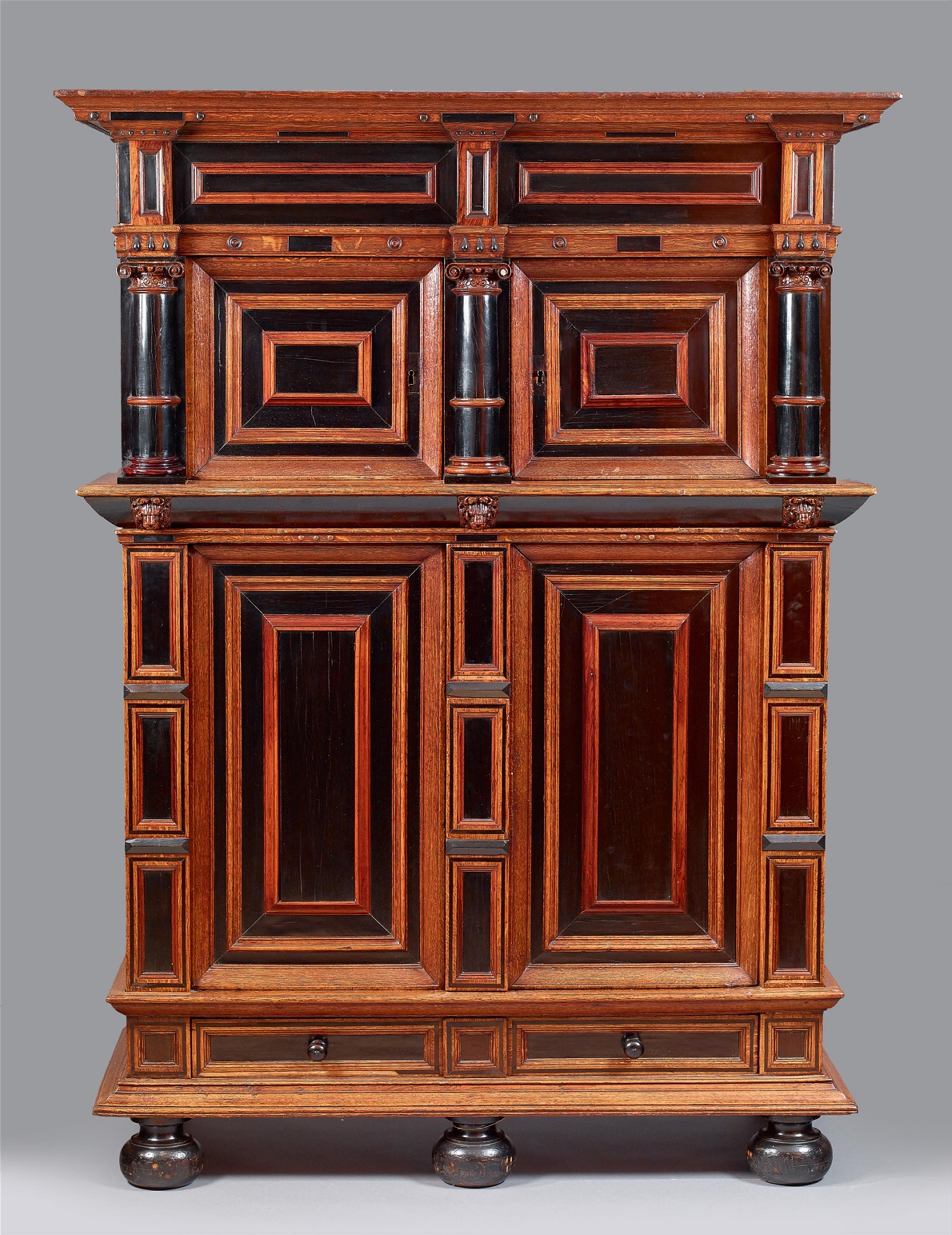 An ebony veneered and carved oak "Nederlandse kast" architectural cabinet. - image-2