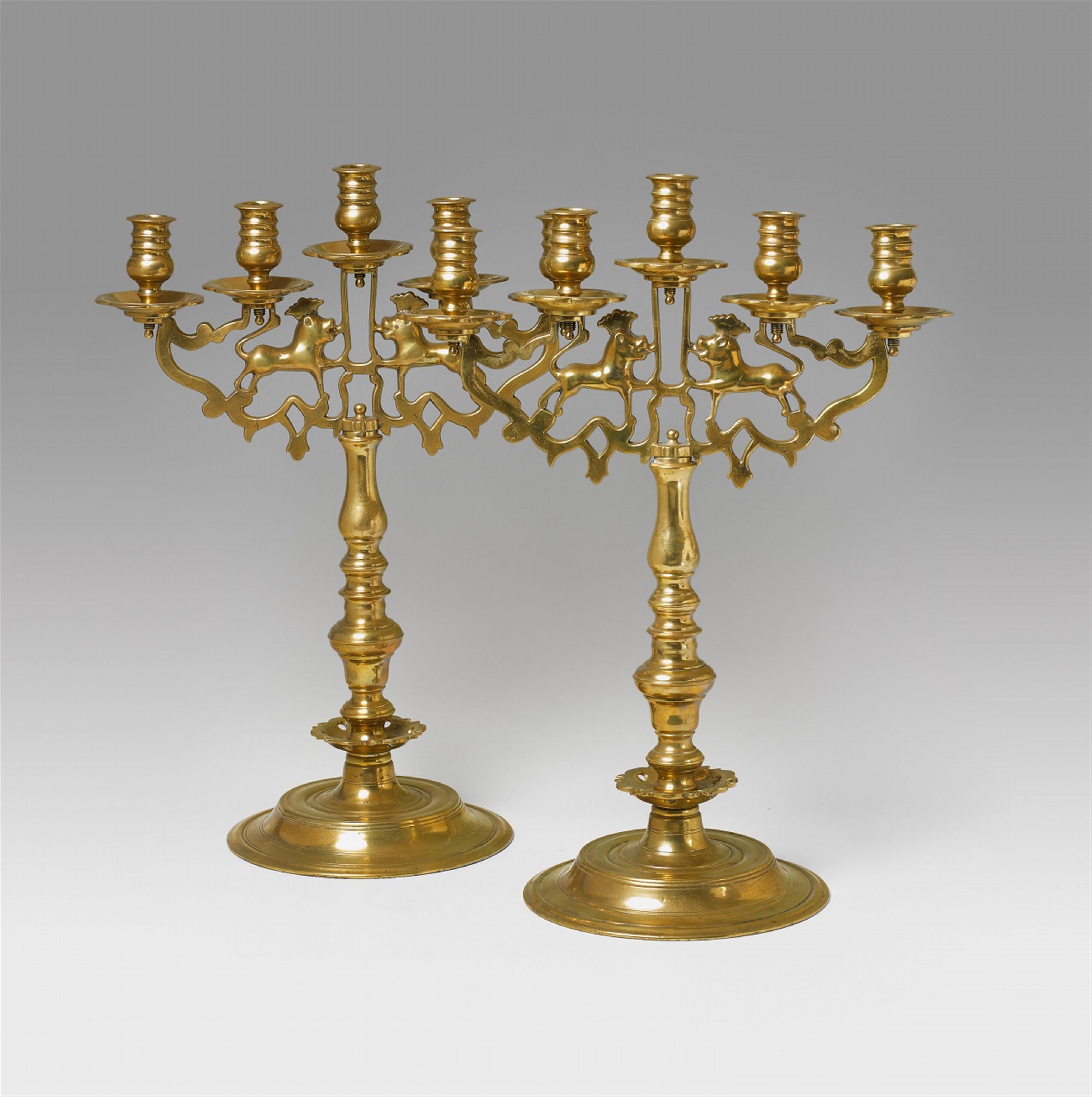 A pair of five-flame Baroque brass cadelabra - image-2