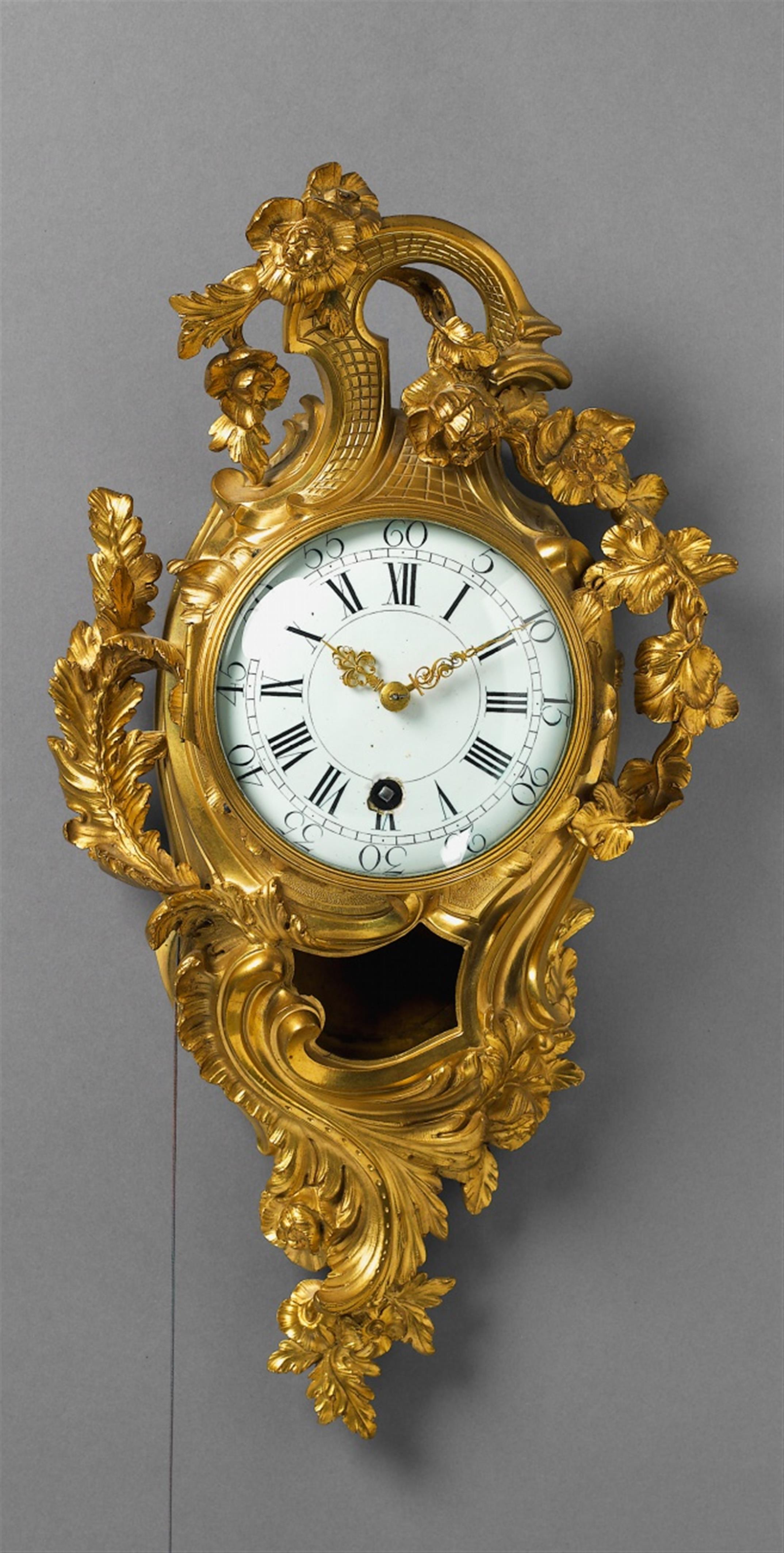 An époque Louis XV ormolu cartouche-form cartel clock. - image-1