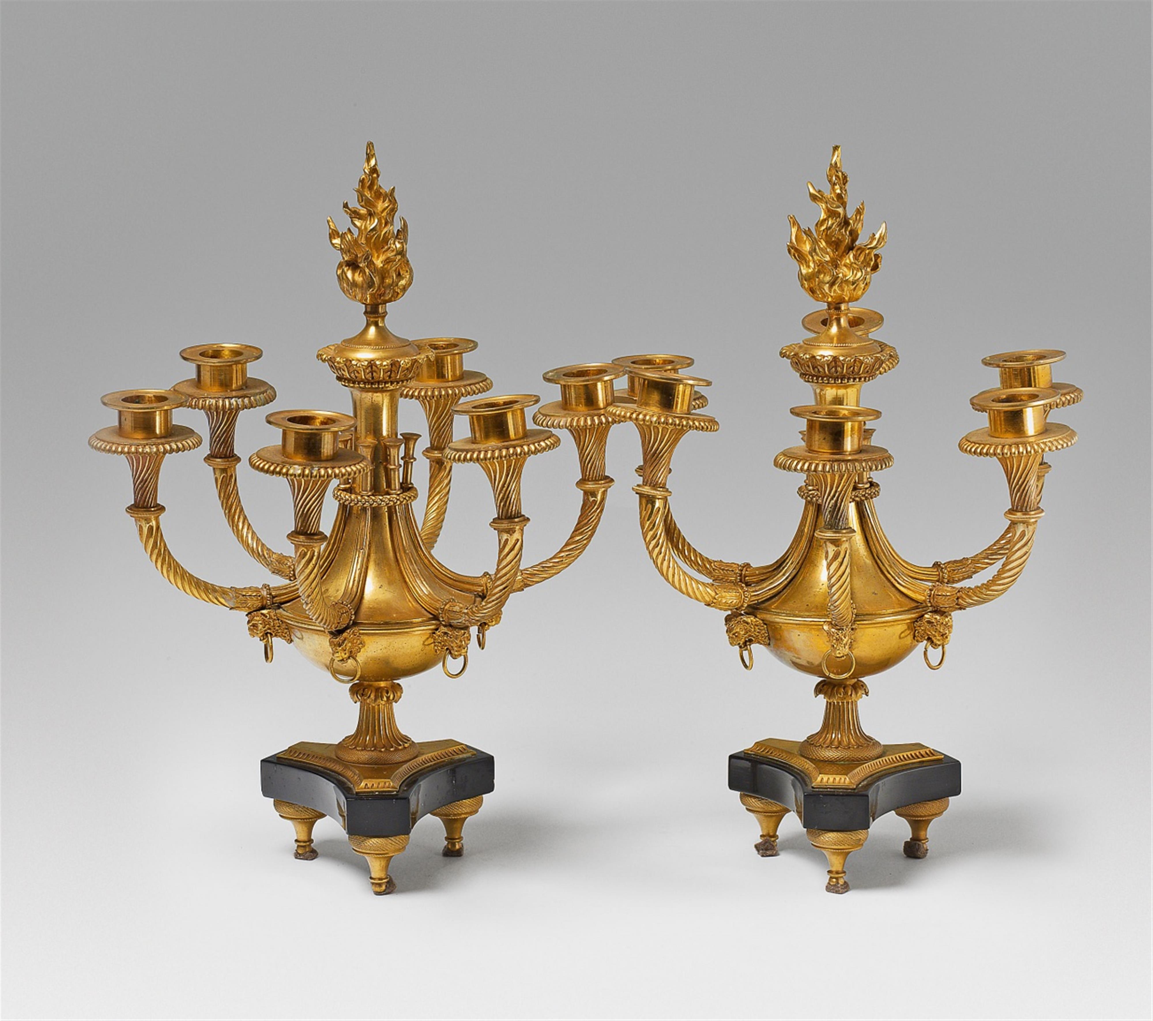 A pair of rare, Etruscan style six-flame ormolu candelabra. - image-1