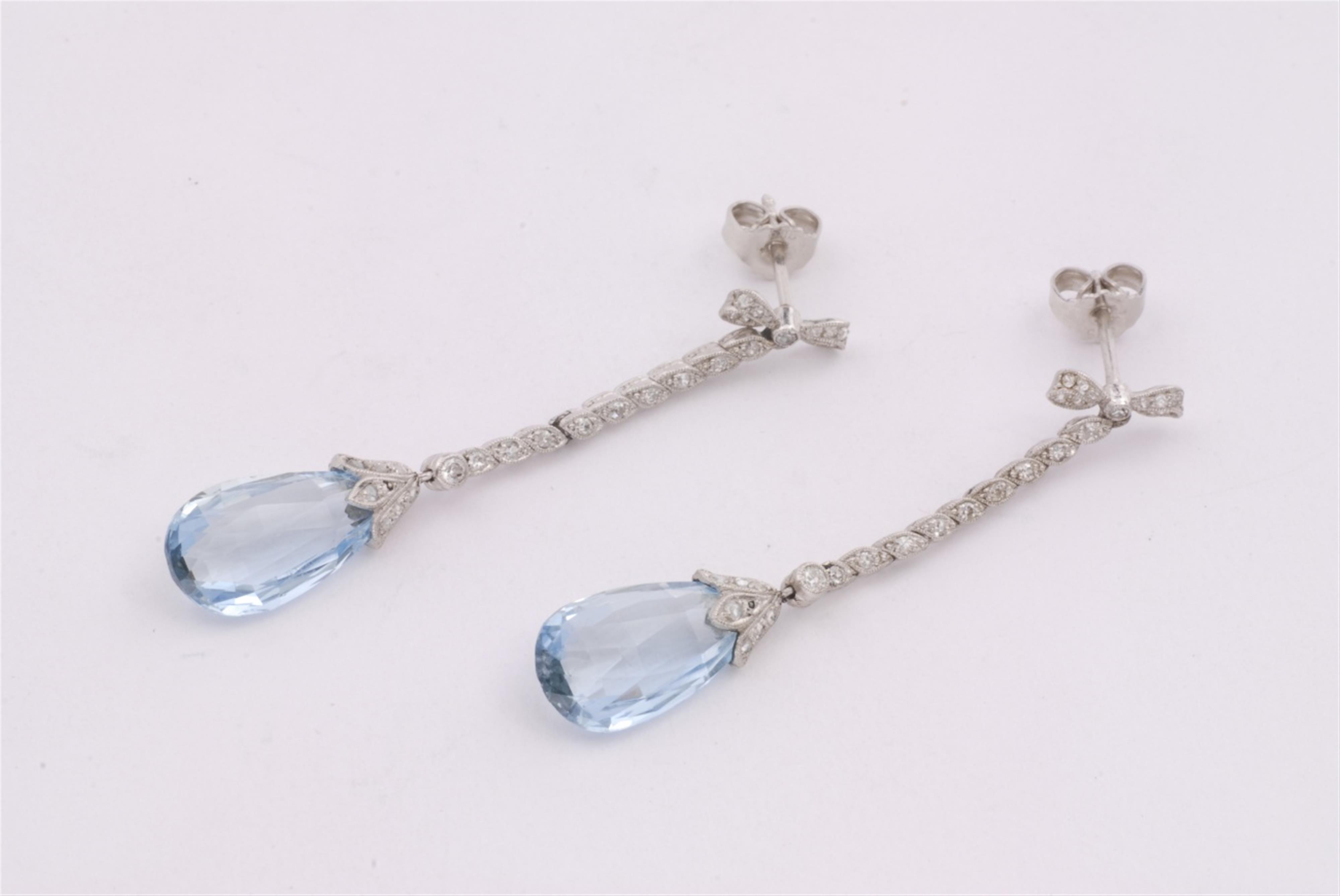 A pair of platinum Art Deco pendant earrings. - image-3
