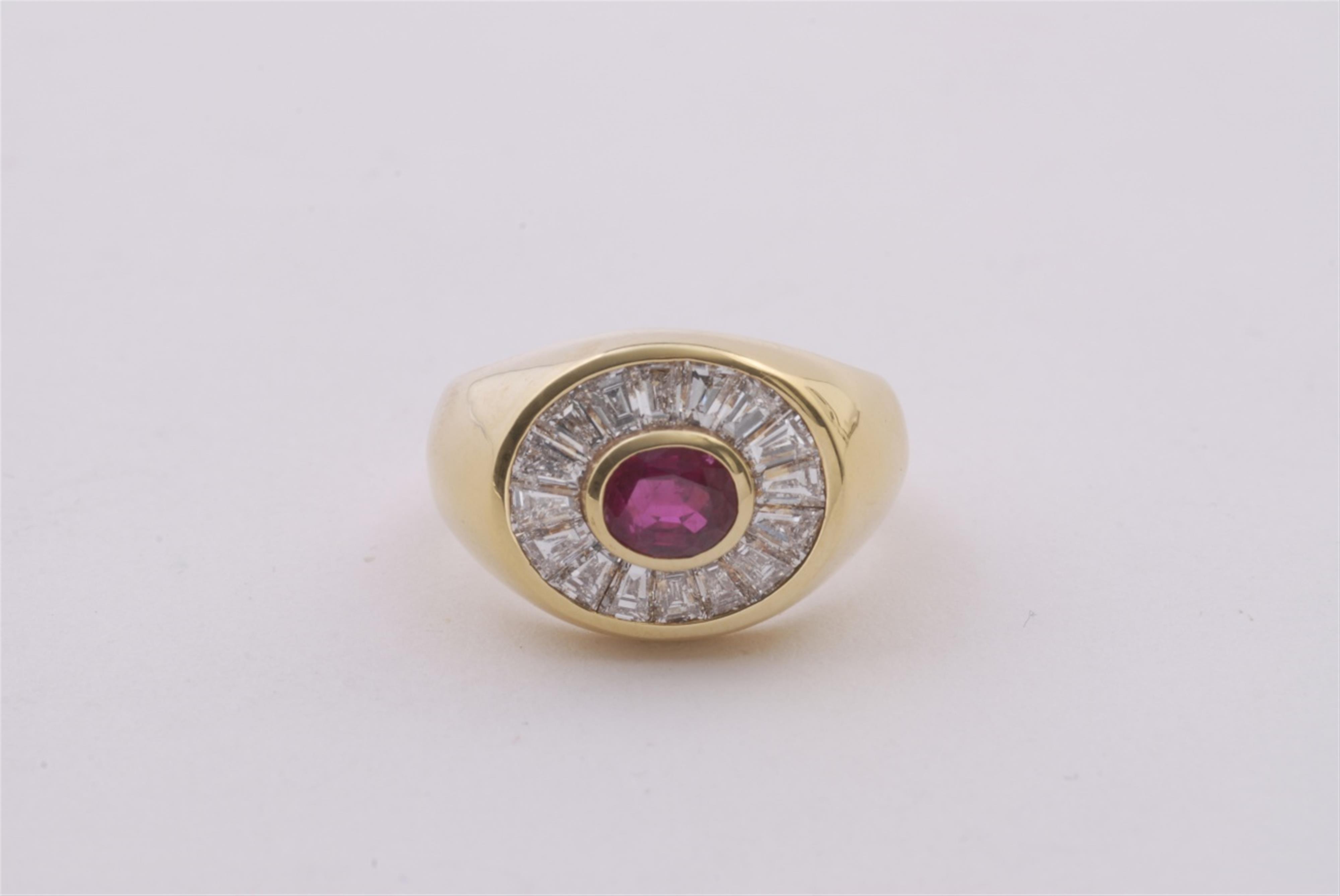 An 18k gold, ruby and diamond ring. - image-2