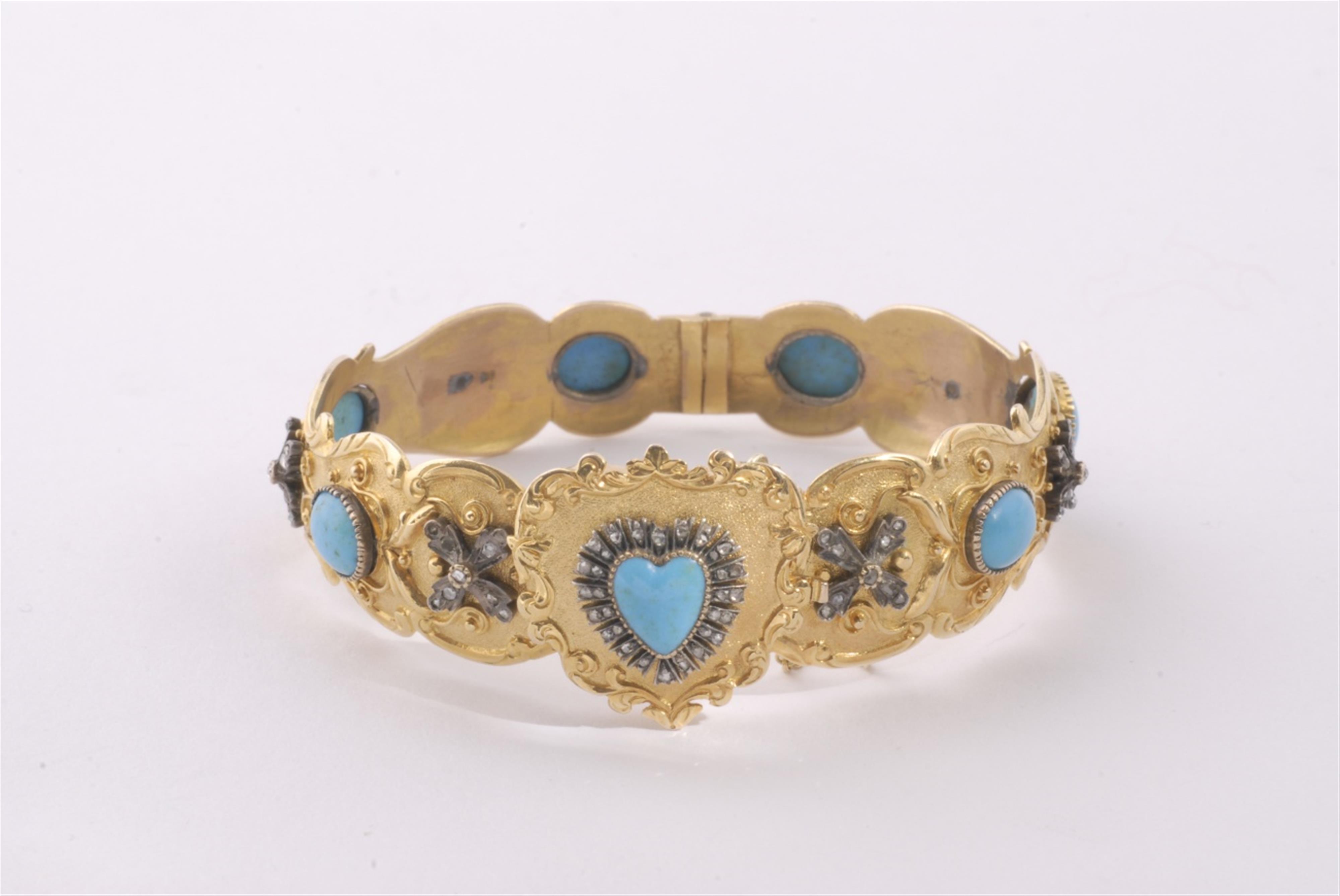 A 14k gold and turquoise friendship bracelet. - image-1