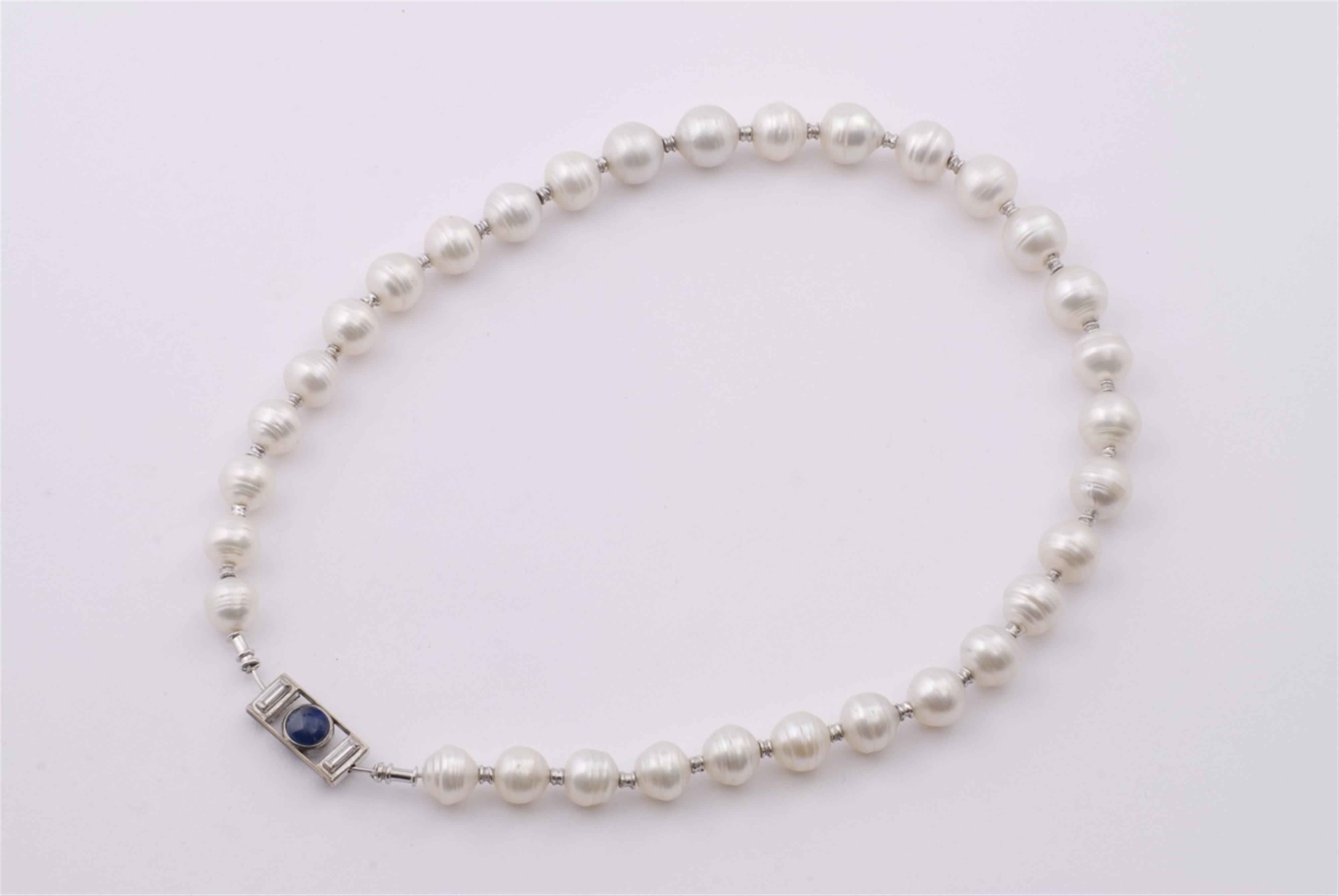 A German custom made 18k white gold and South Sea pearl necklace. - image-1