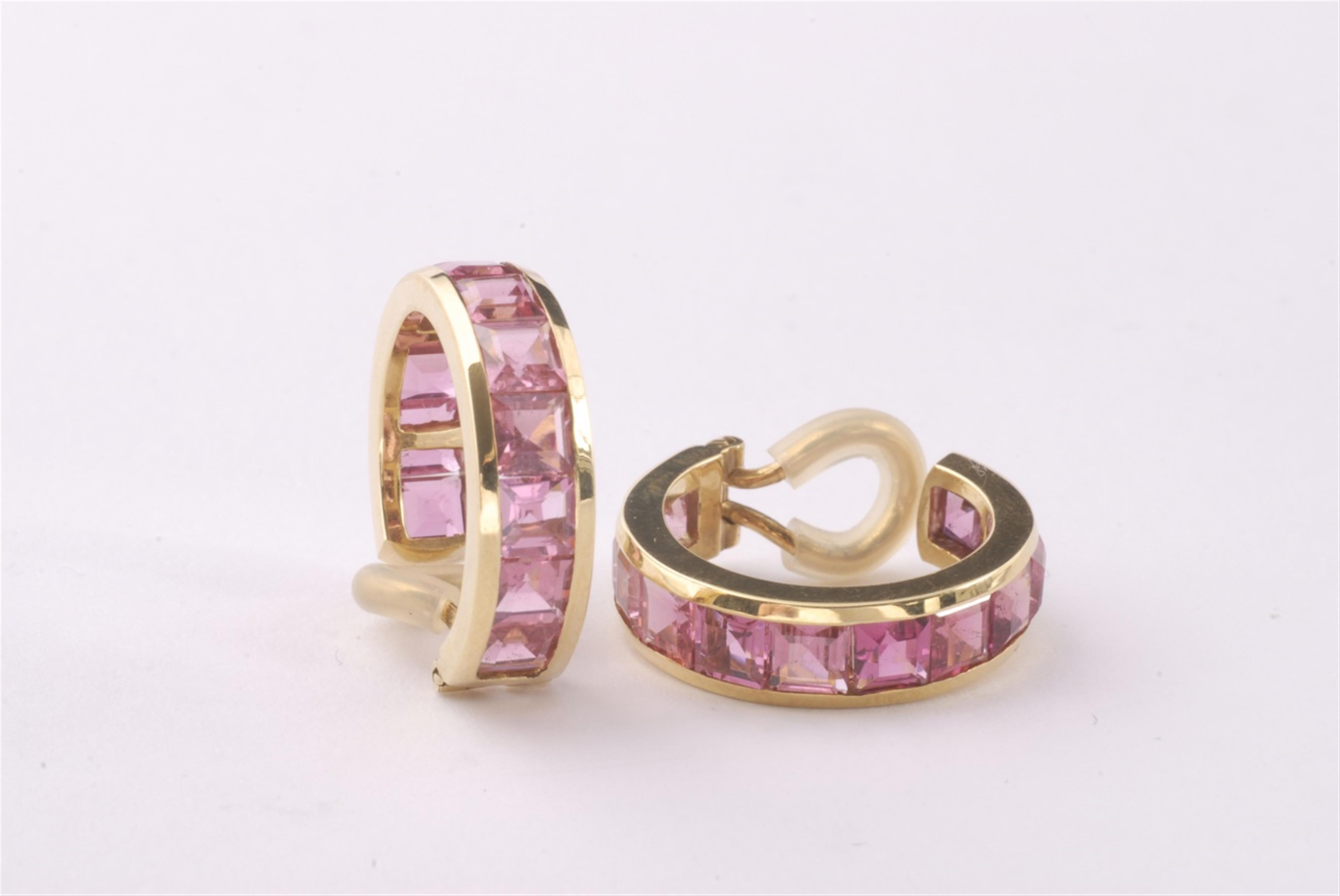 A pair of 18k gold and tourmaline clip earrings. - image-1