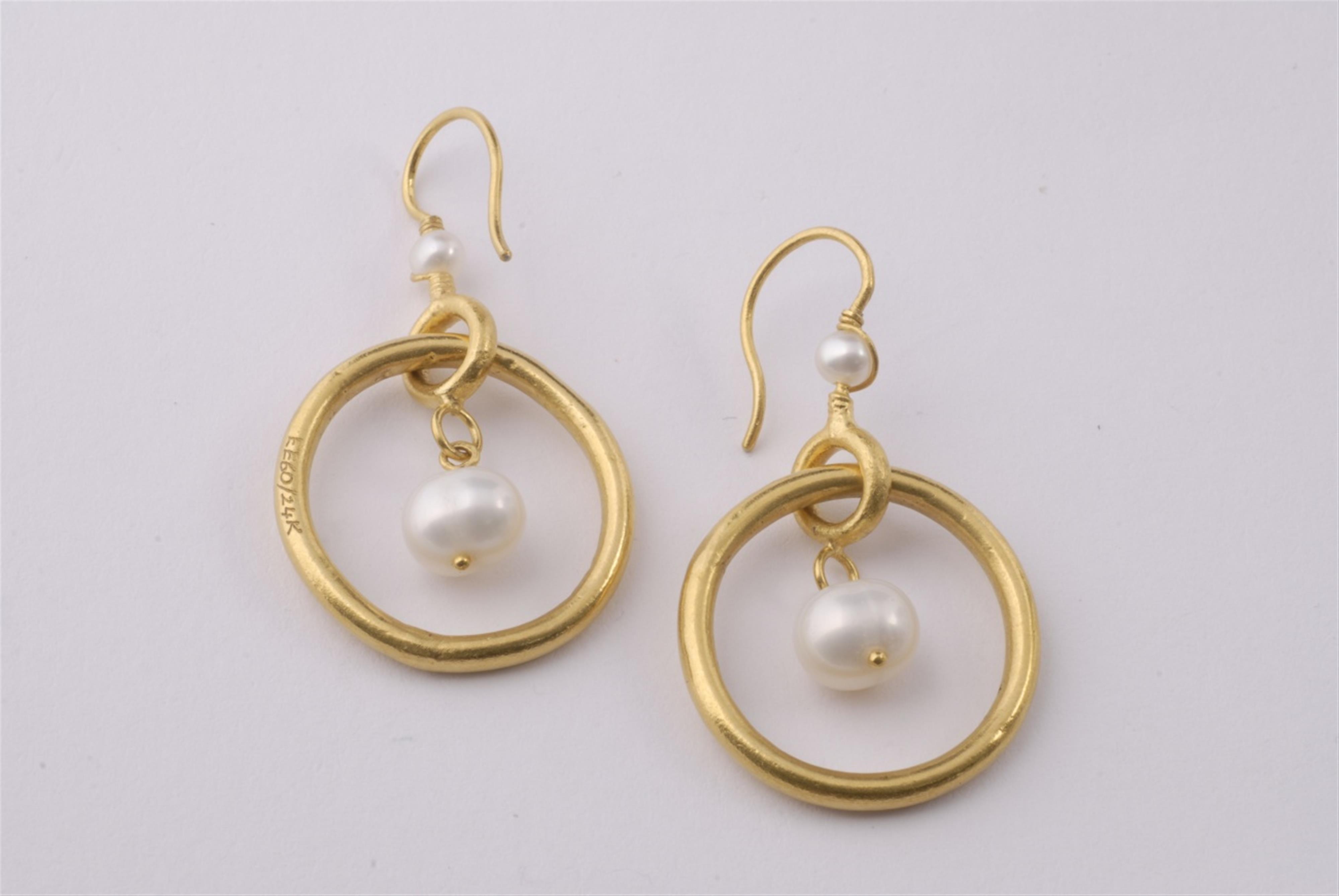 Feingold-Ohrgehänge mit Perlen - image-1