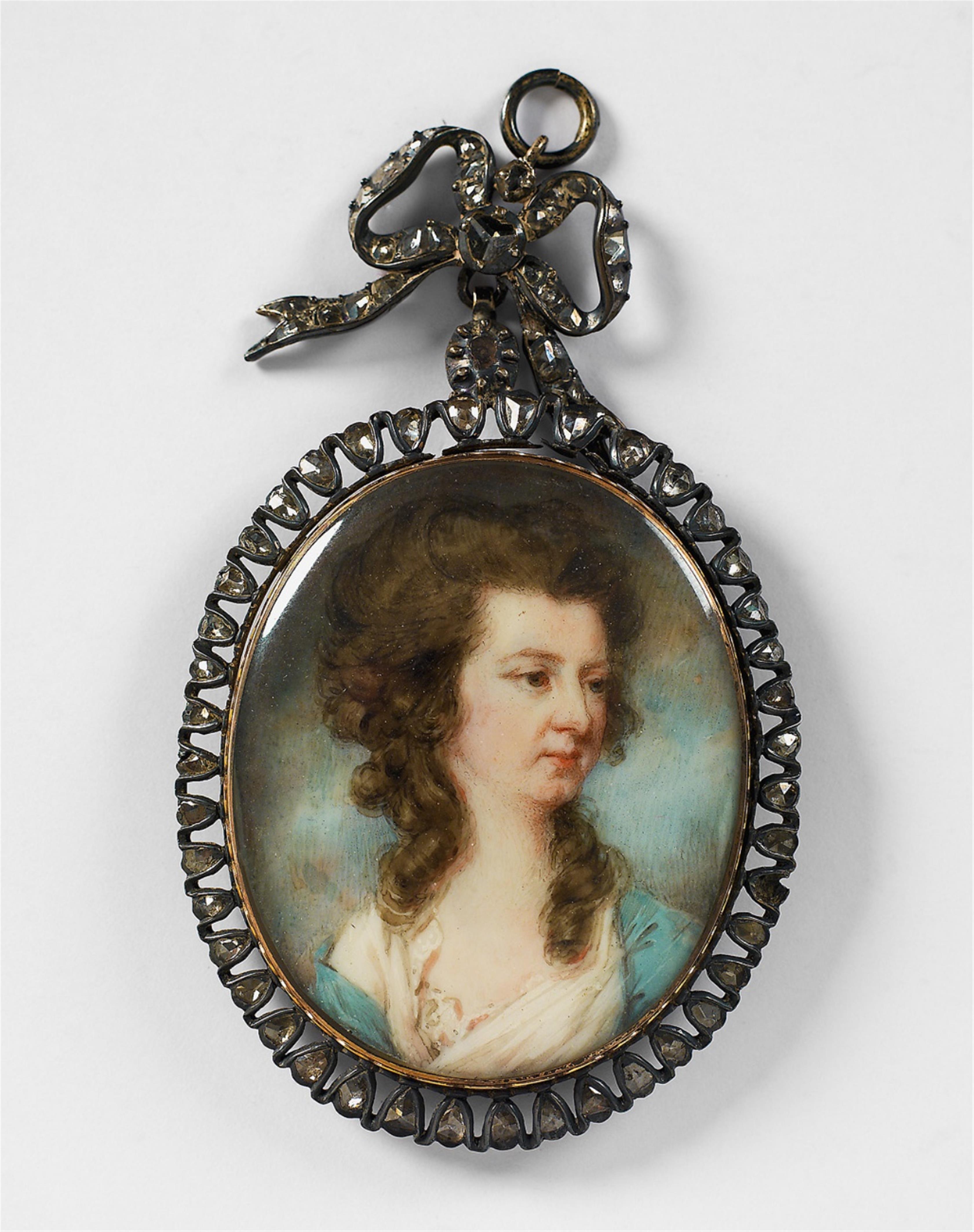 An English portrait miniature of a lady in a pale blue stole. - image-1