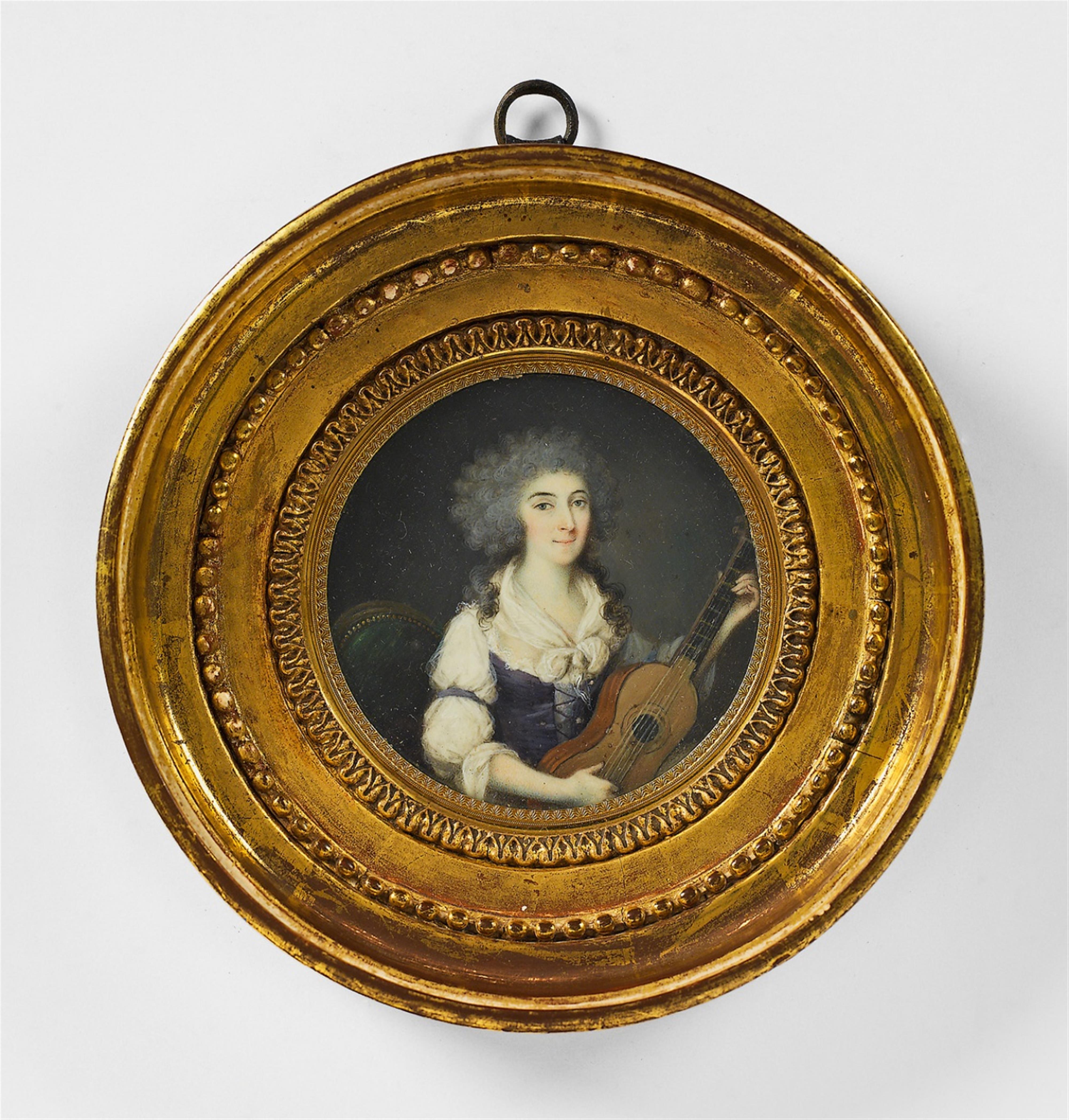 A portrait miniature of a young lady with a guitar. - image-1