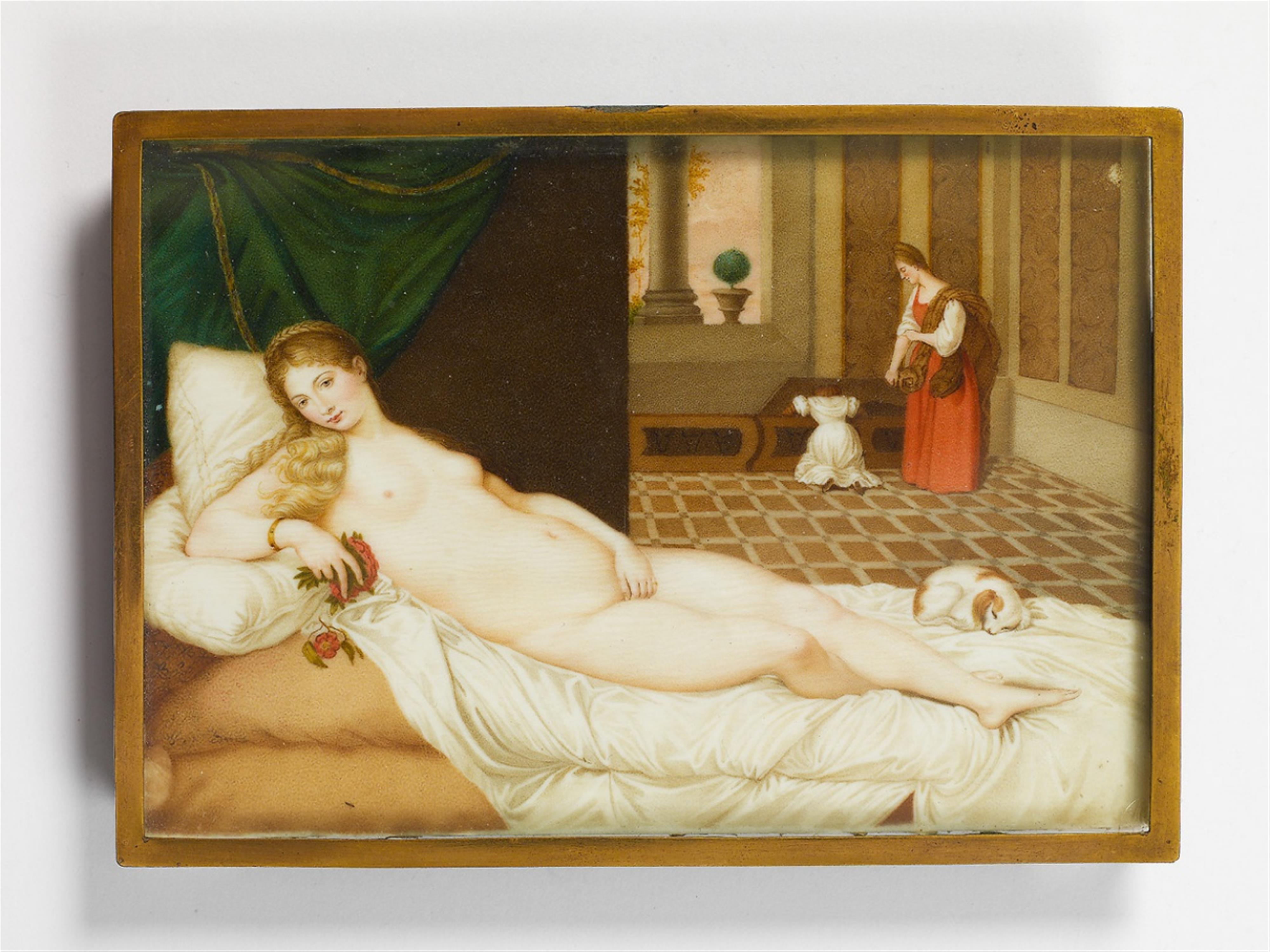 A gouache on ivory miniature copy of Tizian's "Venus of Urbino". - image-1